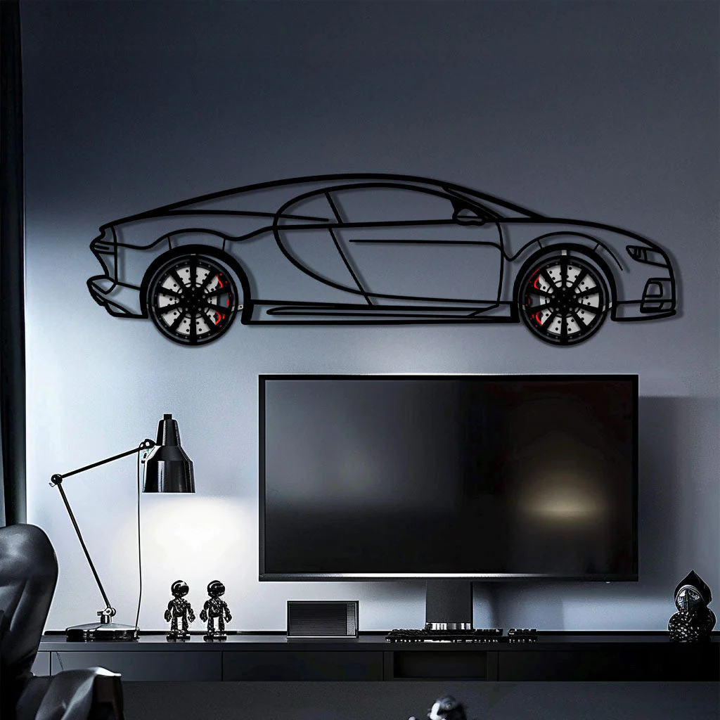 Bugatti Chiron Metal Car Wall Art with Rotating Wheels - Ultimate Hypercar Silhouette Decor - Interactive Automotive Wall Art - KAFMEKA116 - Image 2