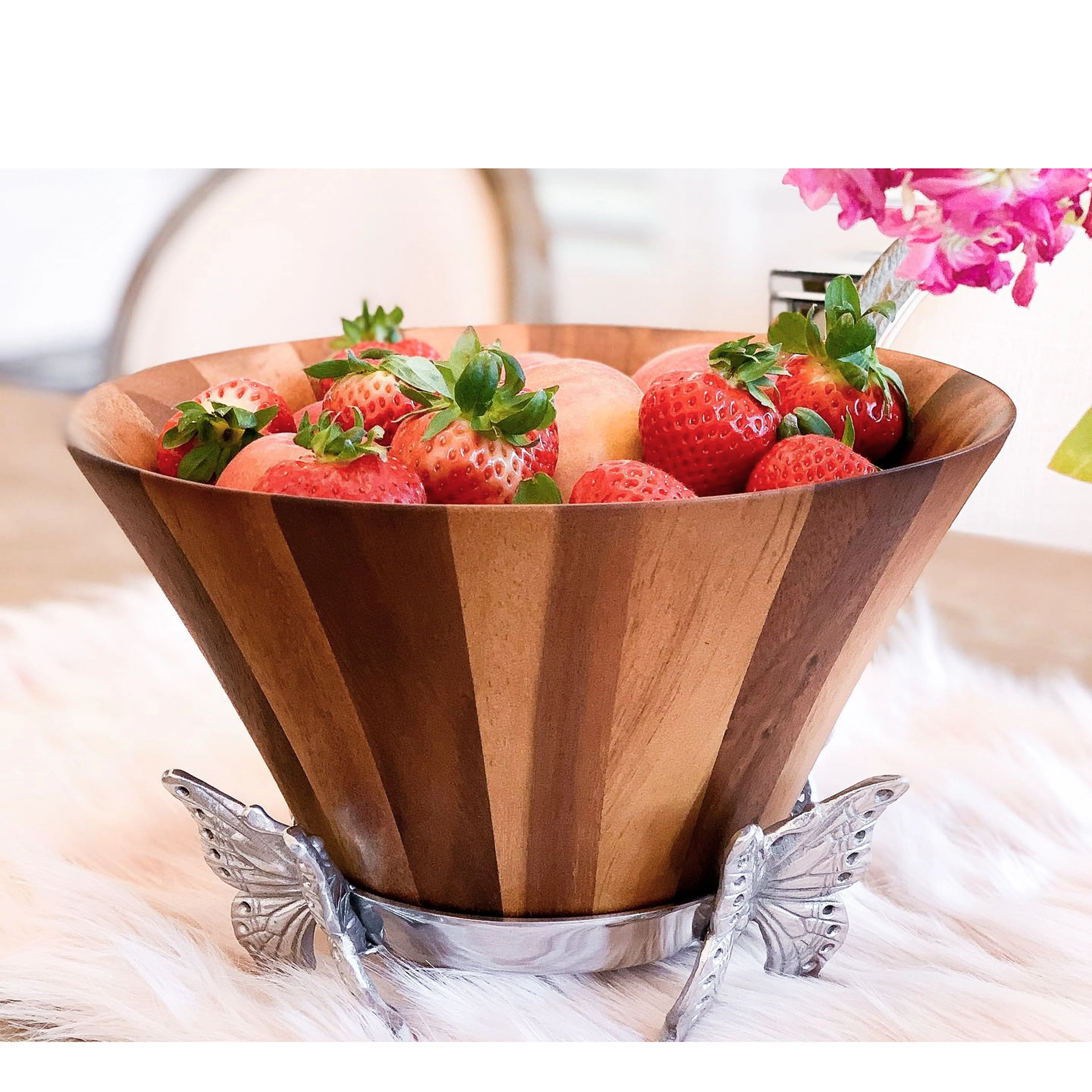 Butterfly Wood Tall Salad Bowl - Image 8