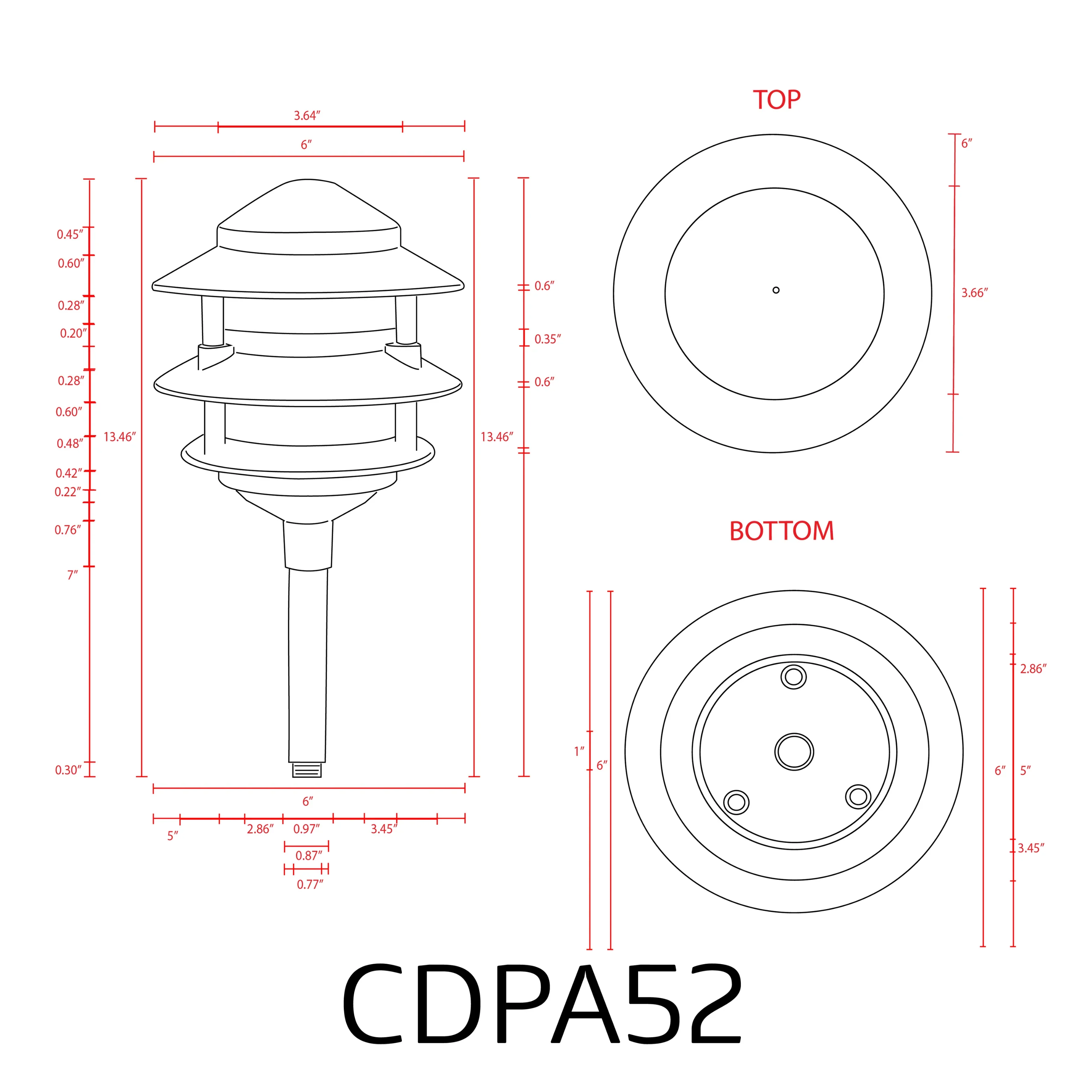 CDPA52 3W 12V AC/DC 3000K Warm White Integrated LED Aluminum Low Voltage Landscape Lighting 3 Tier Pagoda Path Light - Image 4