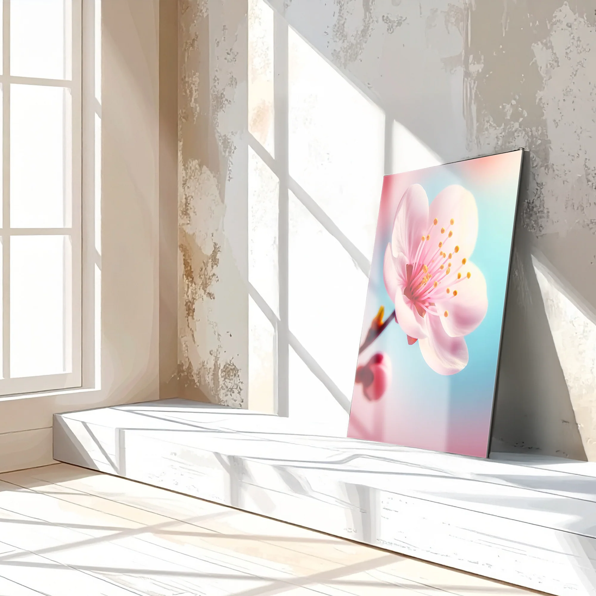 Cherry Blossom Close-Up Glass Wall Art – Soft Pink Floral UV Print-KAFCD048 - Image 2