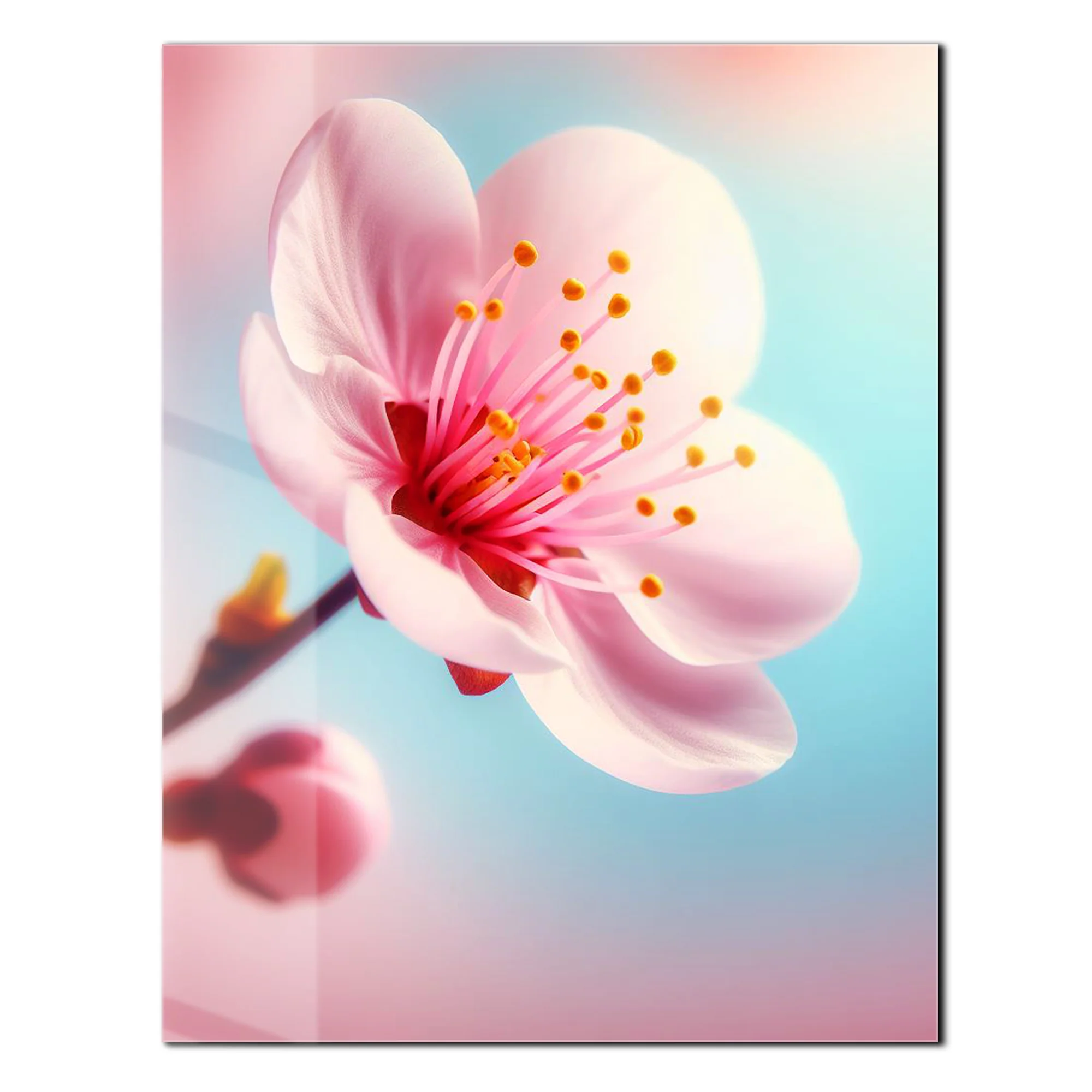 Cherry Blossom Close-Up Glass Wall Art – Soft Pink Floral UV Print-KAFCD048 - Image 3