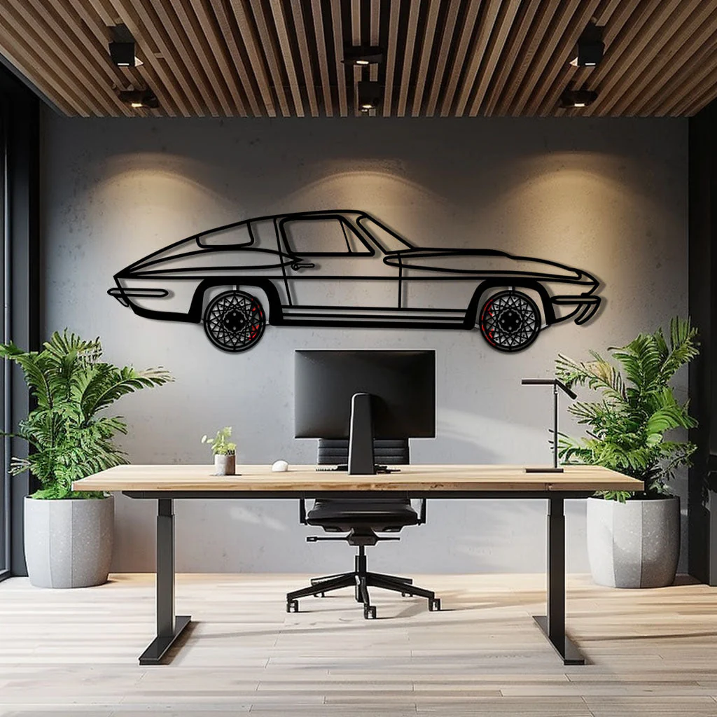 Chevrolet Corvette C3 Stingray Metal Car Wall Art with Rotating Wheels - Classic American Muscle Silhouette - Interactive Automotive Decor - KAFMEKA120 - Image 10