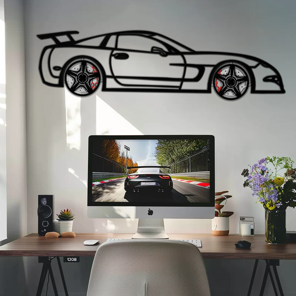 Chevrolet Corvette C5 Metal Wall Art – Rotating Wheels Sports Car Silhouette Wall Decor Gift-KAFMEKA092 - Image 6