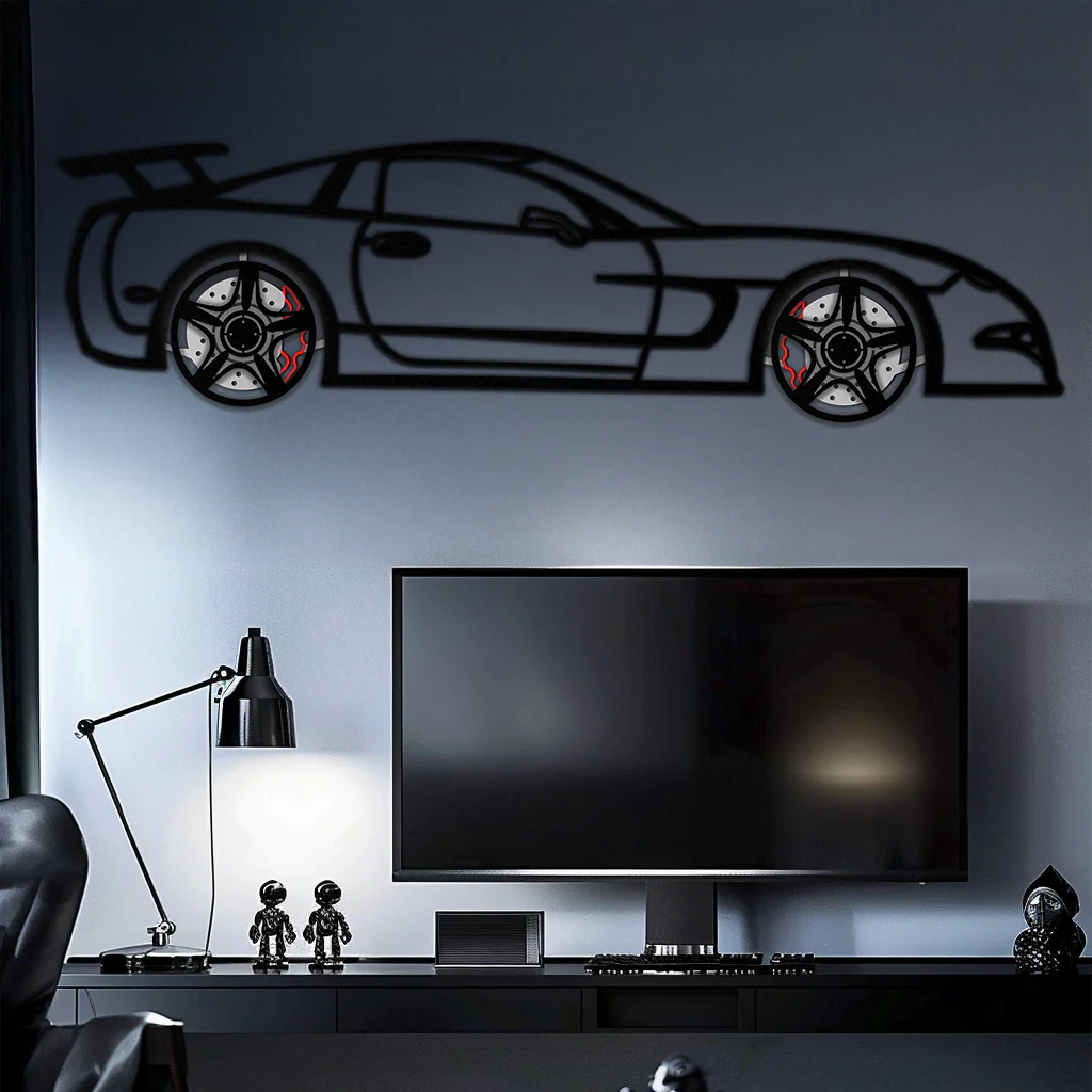 Chevrolet Corvette C5 Metal Wall Art – Rotating Wheels Sports Car Silhouette Wall Decor Gift-KAFMEKA092 - Image 8