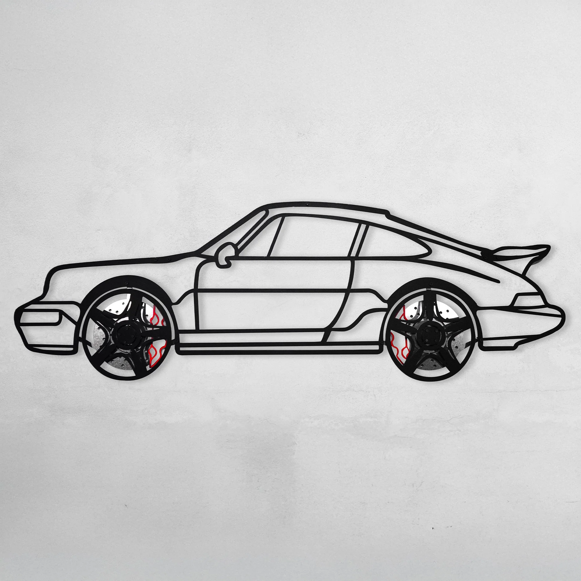 Classic Porsche 911 Wall Art – Retro Steel Silhouette with Spinning Wheels-KAFMEKA038