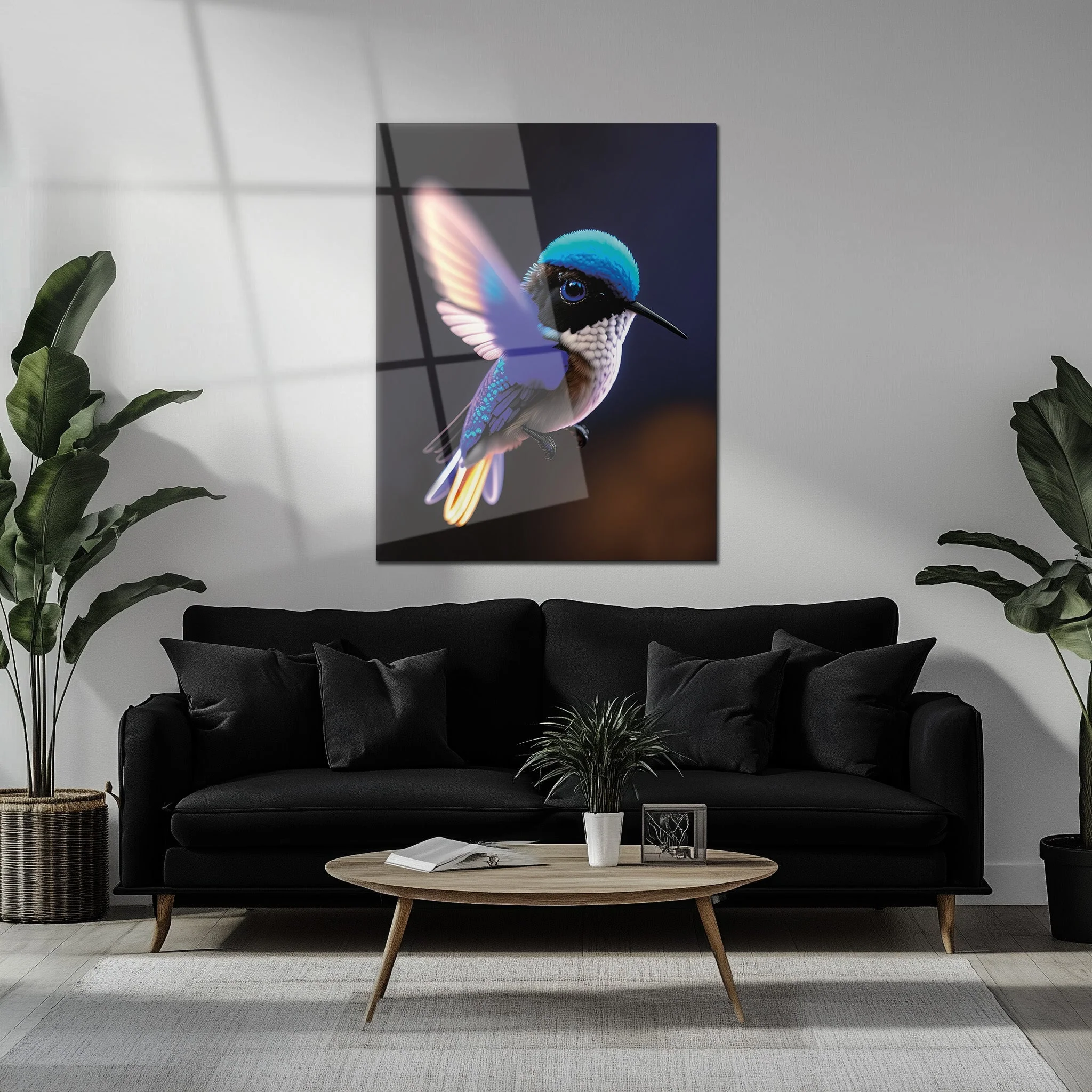 Colorful Hummingbird Glass Wall Art โ Vibrant Nature-Inspired UV Print-KAFCD002