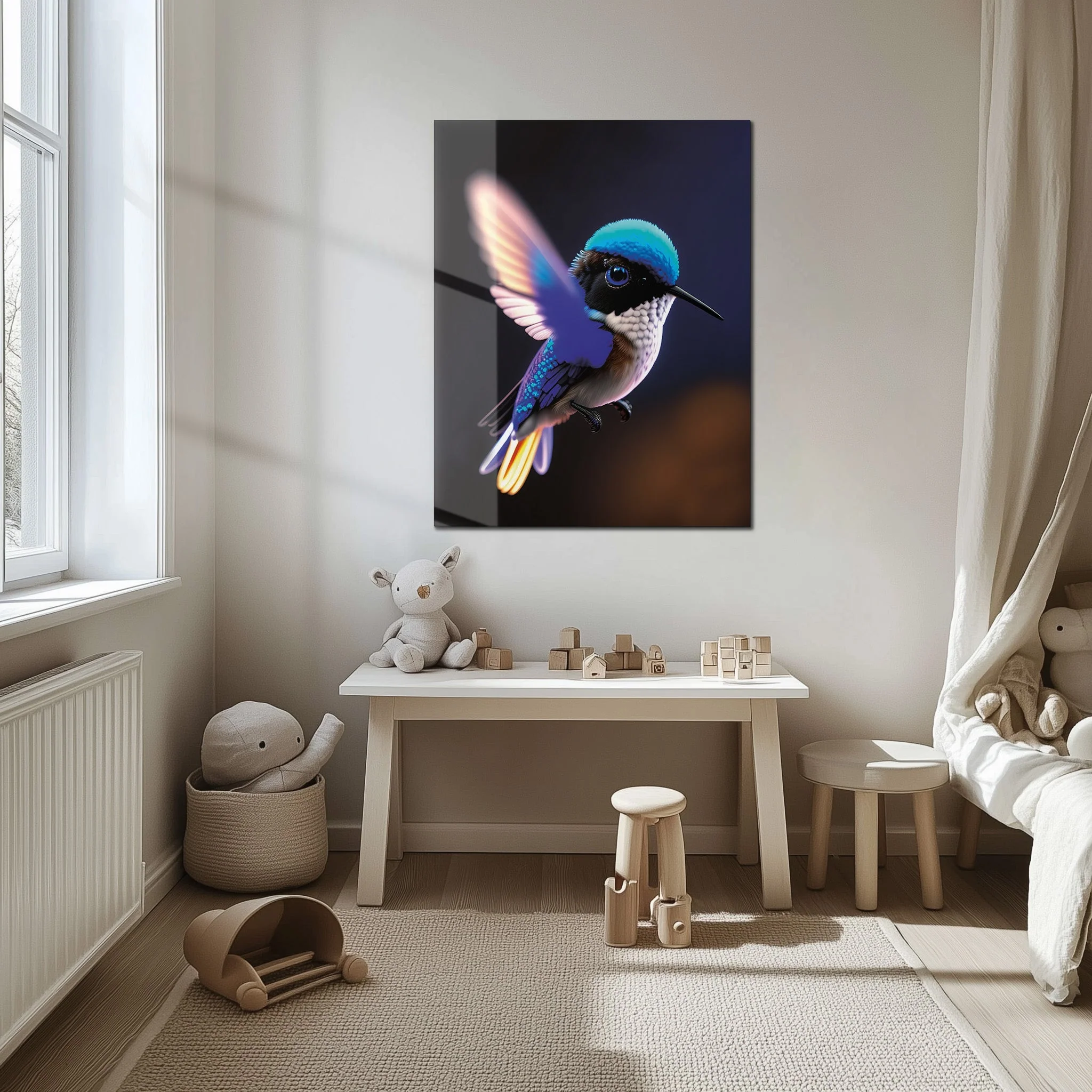 Colorful Hummingbird Glass Wall Art โ Vibrant Nature-Inspired UV Print-KAFCD002 - Image 4