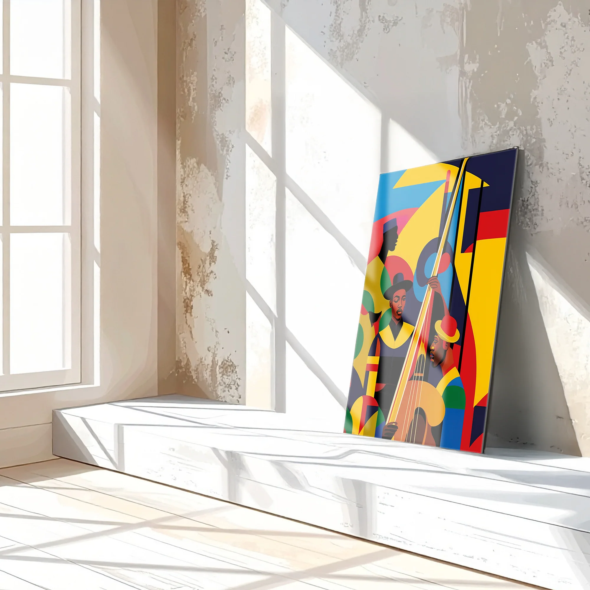 Colorful Jazz Musicians Glass Wall Art – Bold Abstract UV Print for Music Lovers-KAFCD022 - Image 2