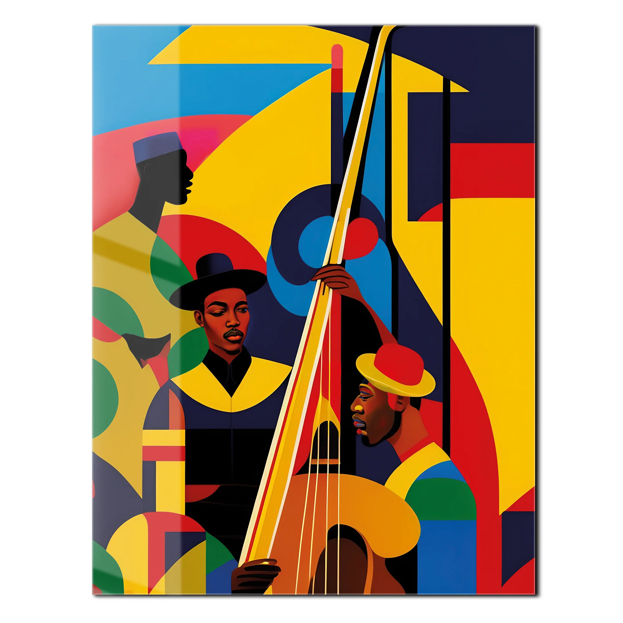 Colorful Jazz Musicians Glass Wall Art – Bold Abstract UV Print for Music Lovers-KAFCD022 - Image 3