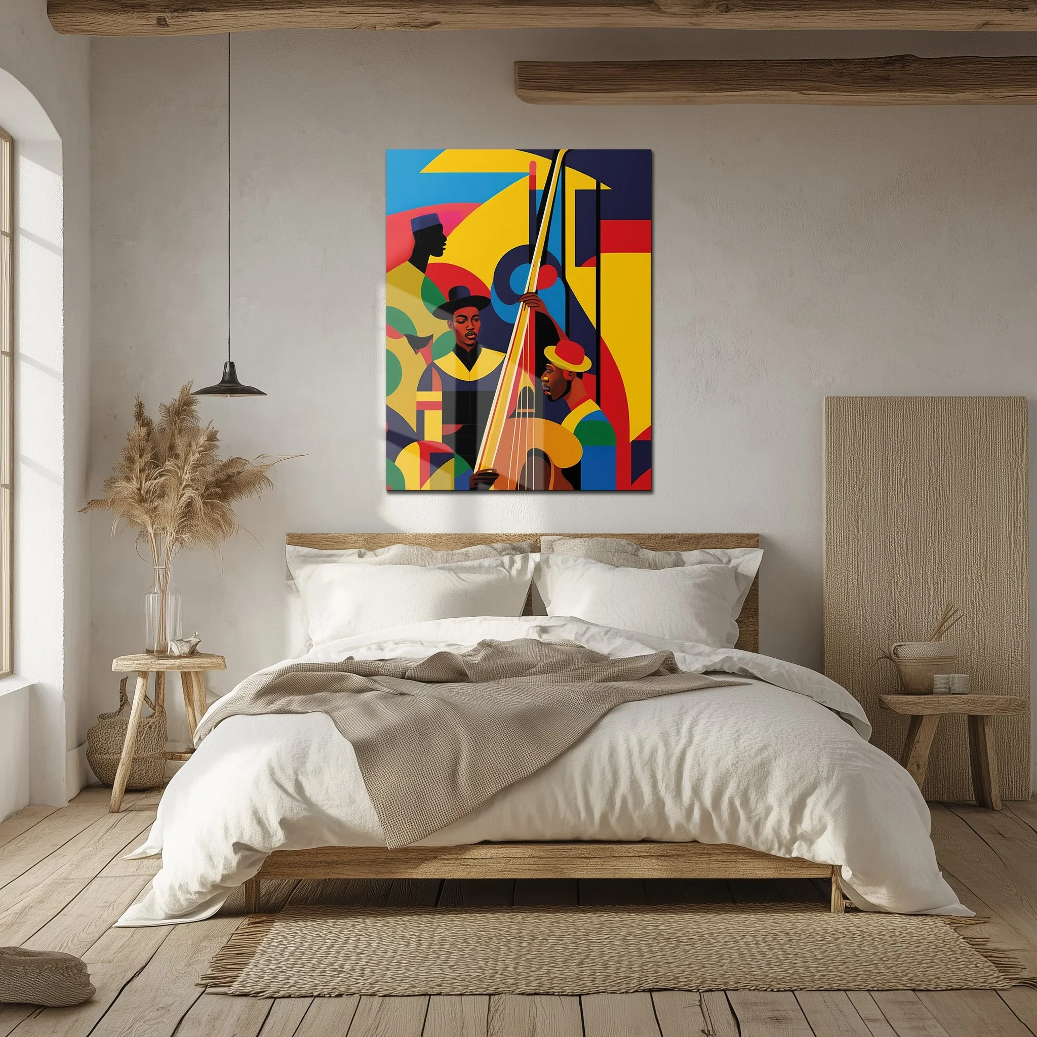 Colorful Jazz Musicians Glass Wall Art – Bold Abstract UV Print for Music Lovers-KAFCD022 - Image 5
