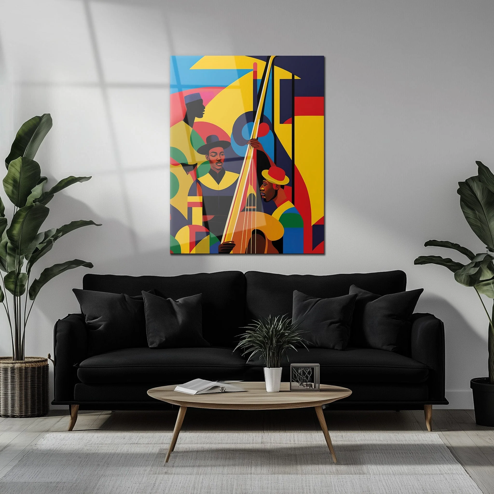 Colorful Jazz Musicians Glass Wall Art – Bold Abstract UV Print for Music Lovers-KAFCD022 - Image 6