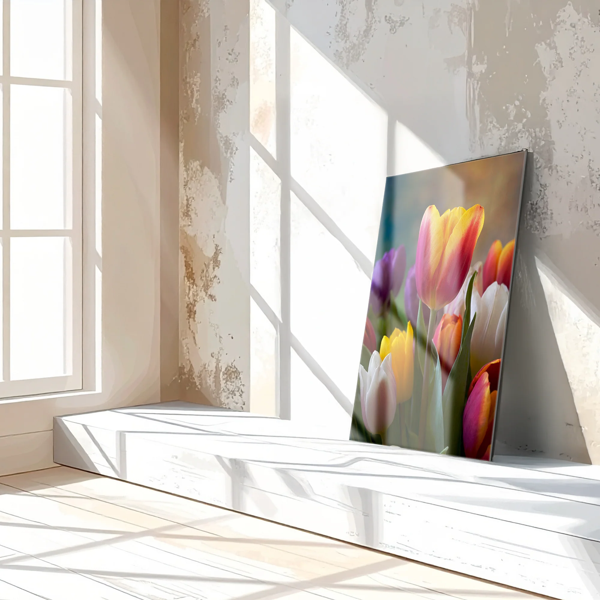 Colorful Tulip Bouquet Glass Wall Art – Vibrant Spring Floral UV Print-KAFCD049 - Image 2