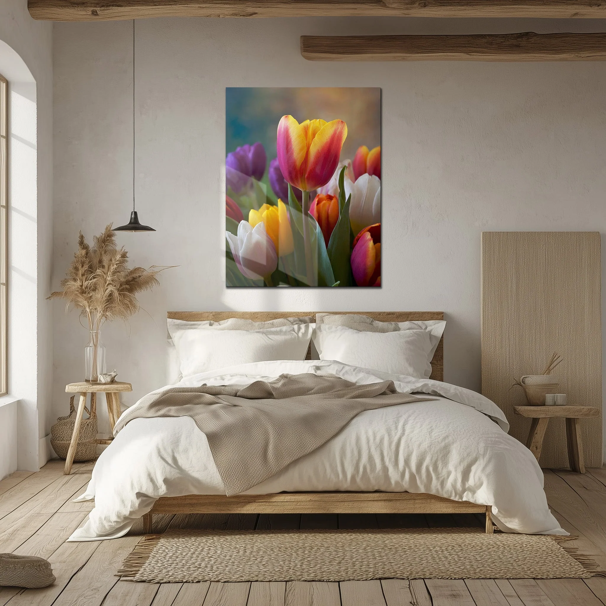 Colorful Tulip Bouquet Glass Wall Art – Vibrant Spring Floral UV Print-KAFCD049 - Image 4