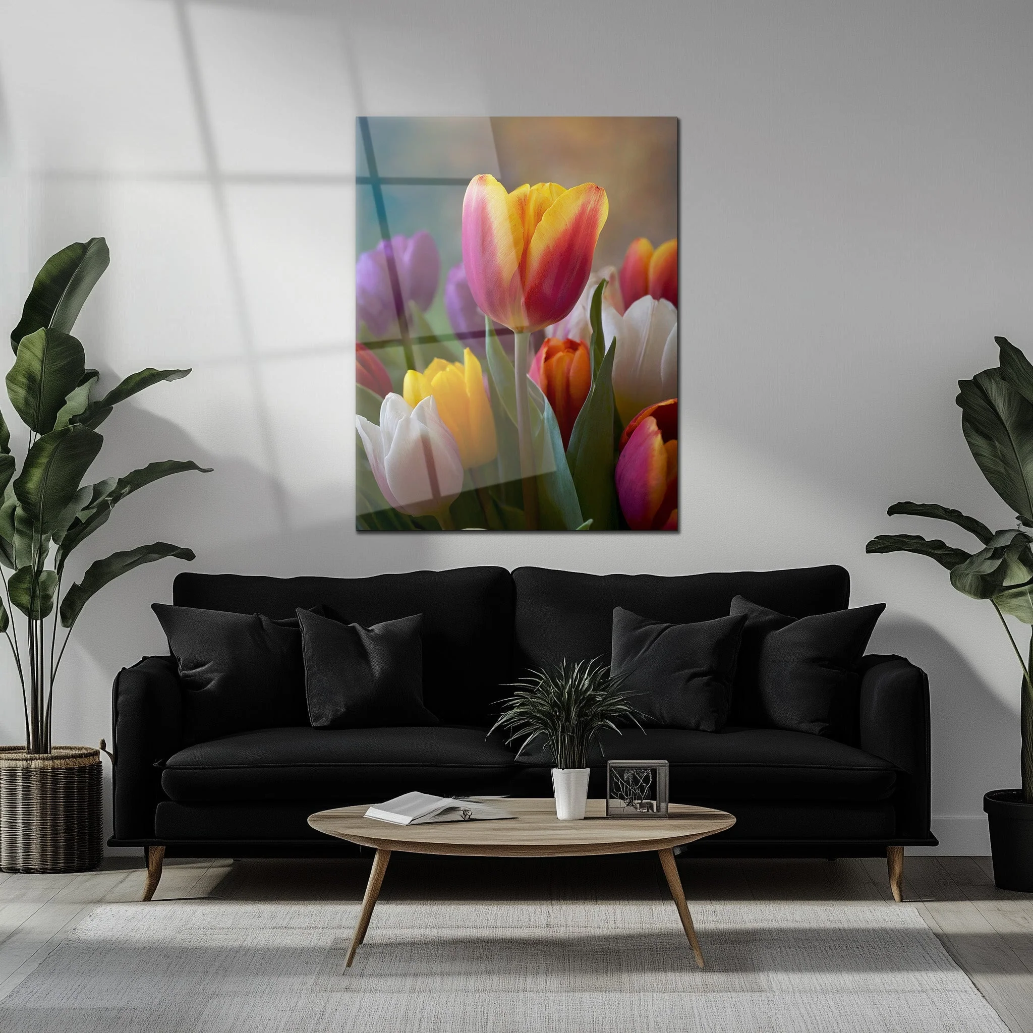 Colorful Tulip Bouquet Glass Wall Art – Vibrant Spring Floral UV Print-KAFCD049 - Image 5