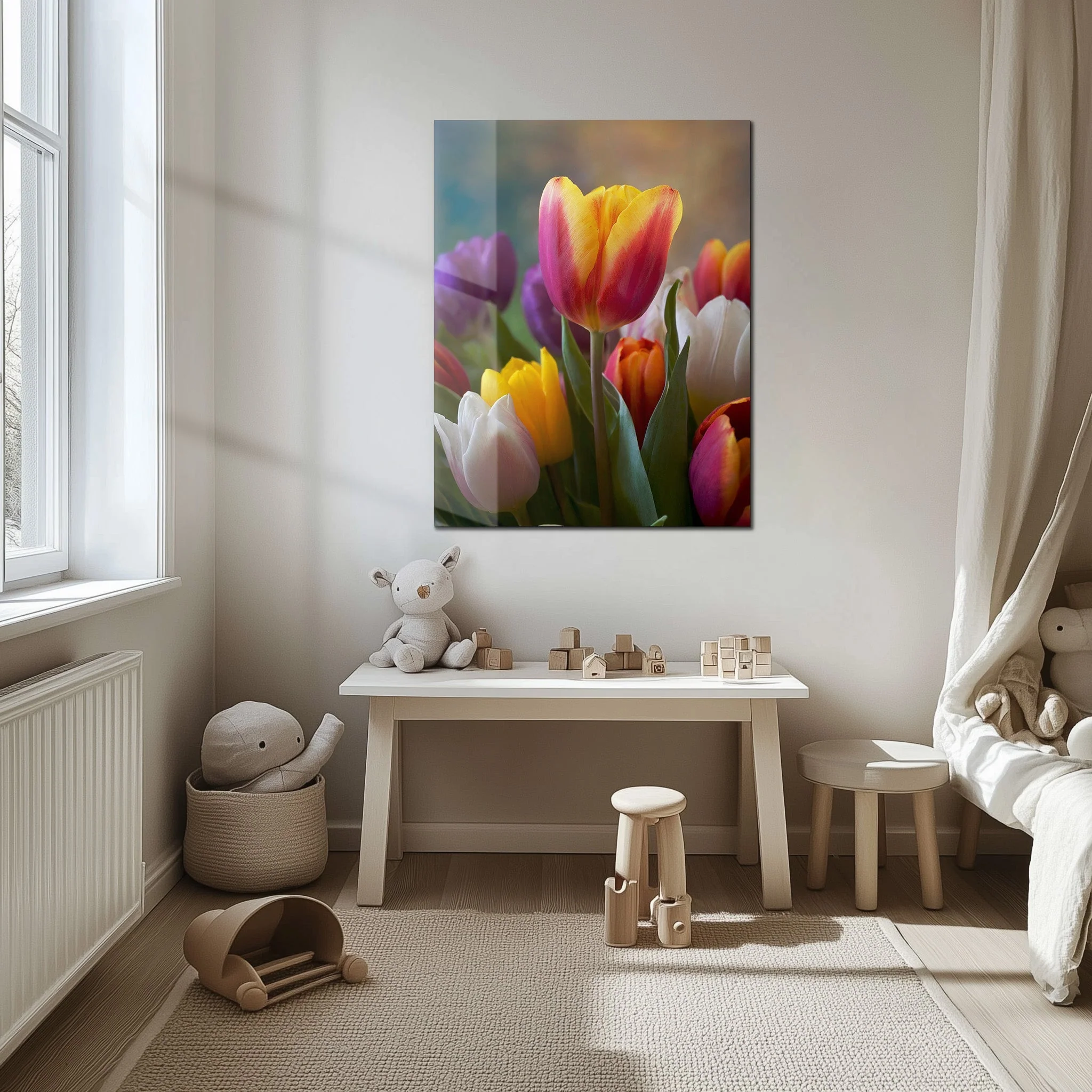 Colorful Tulip Bouquet Glass Wall Art – Vibrant Spring Floral UV Print-KAFCD049 - Image 6