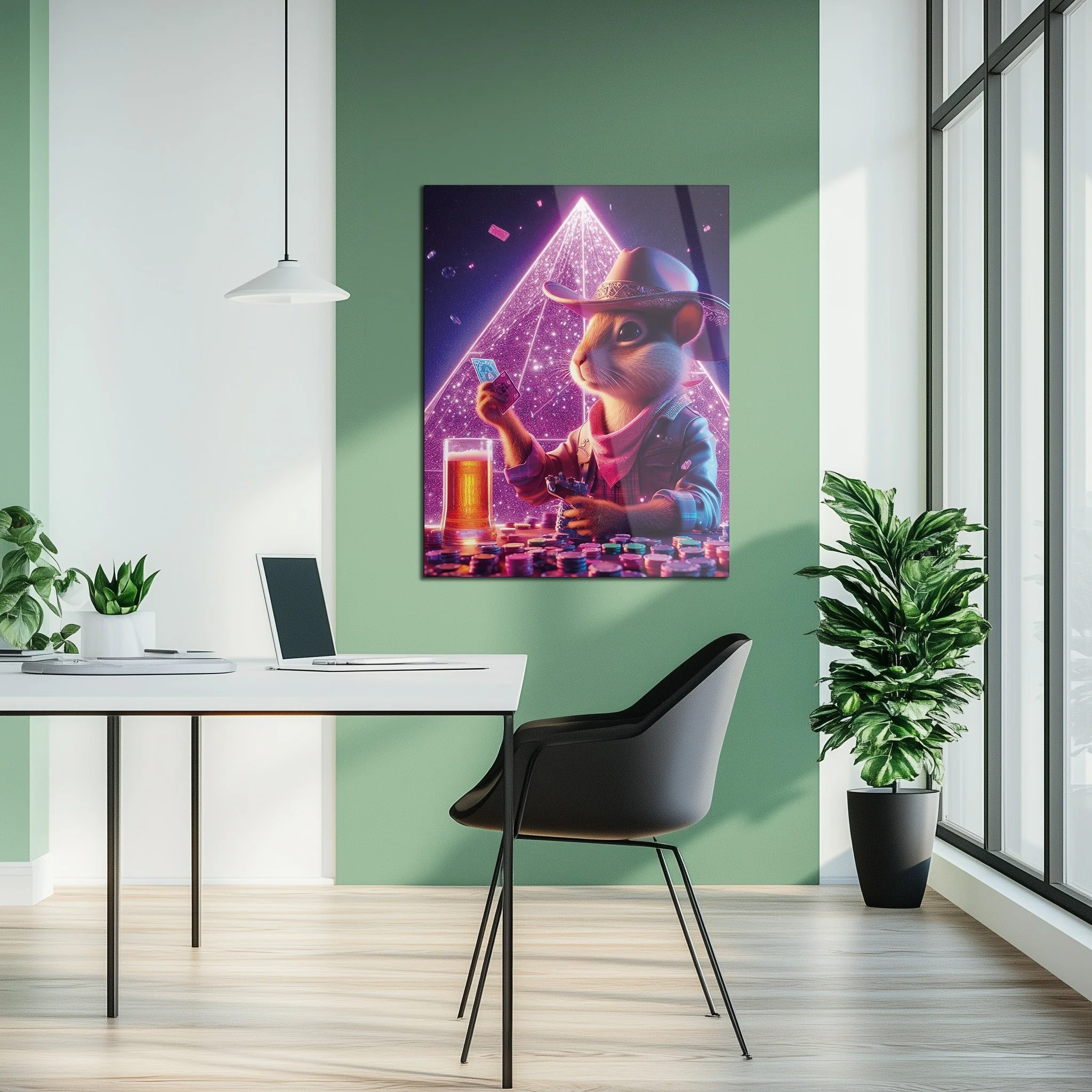 Cowboy Hamster Poker Night โ Neon UV Glass Wall Art for Game Room Vibes-KAFCD088
