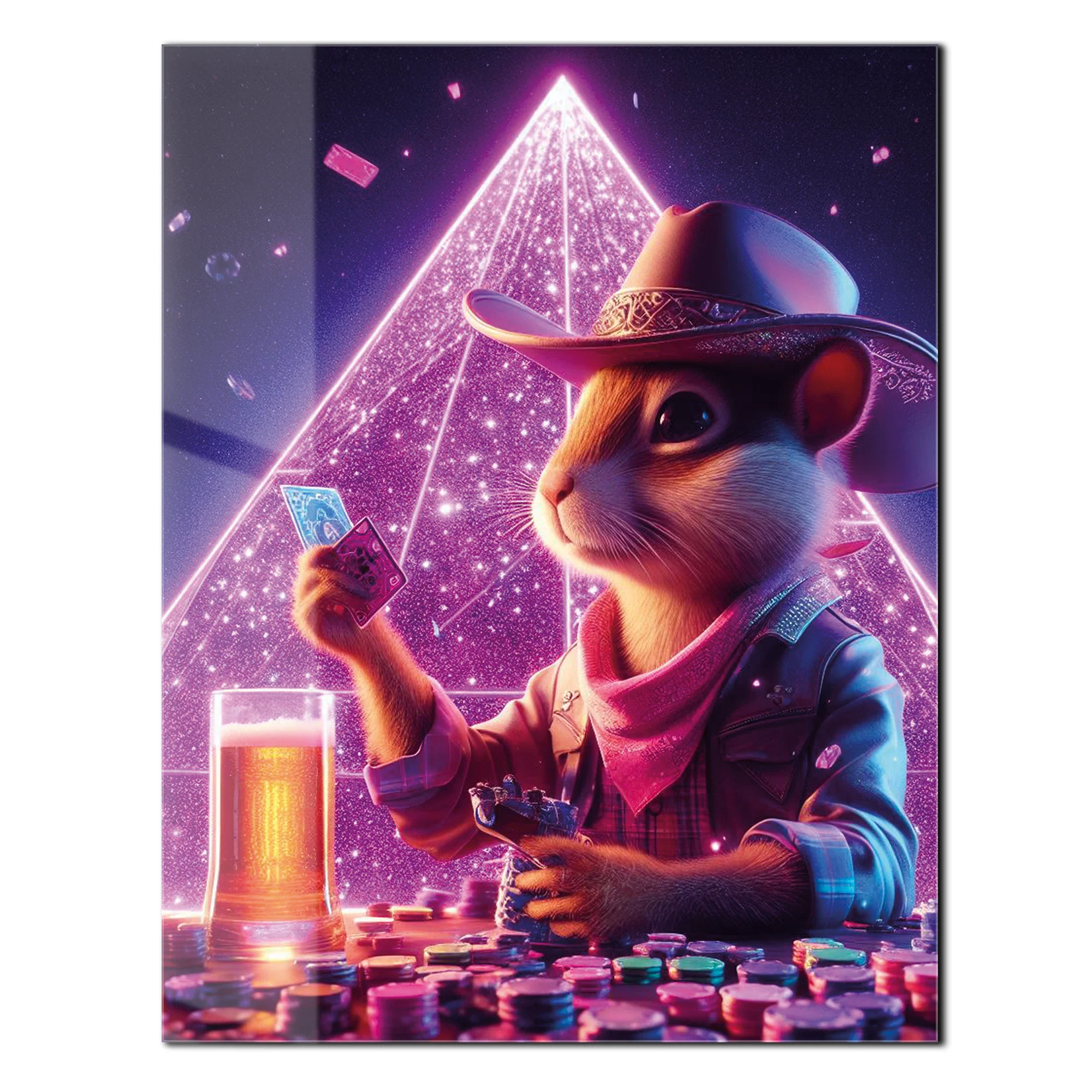 Cowboy Hamster Poker Night โ Neon UV Glass Wall Art for Game Room Vibes-KAFCD088 - Image 3