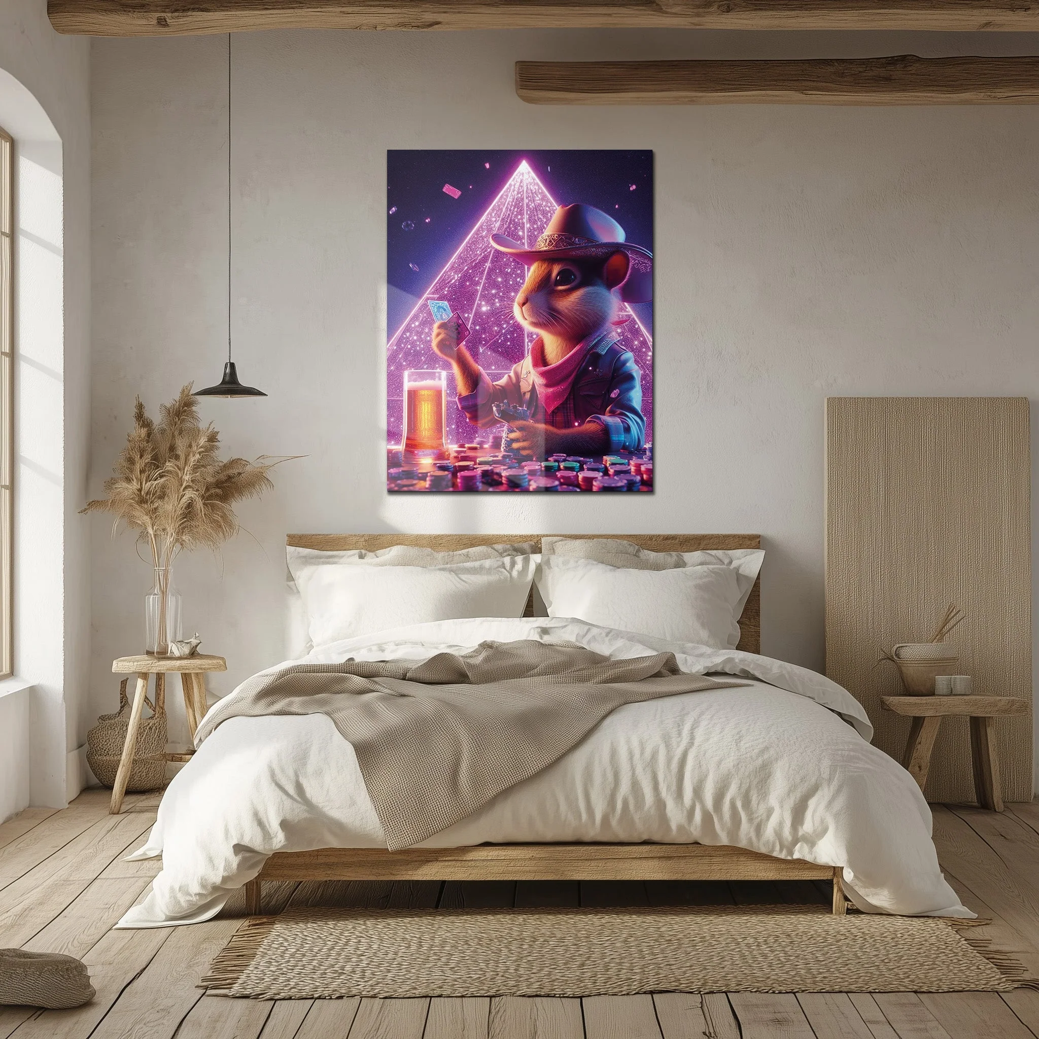 Cowboy Hamster Poker Night โ Neon UV Glass Wall Art for Game Room Vibes-KAFCD088 - Image 4