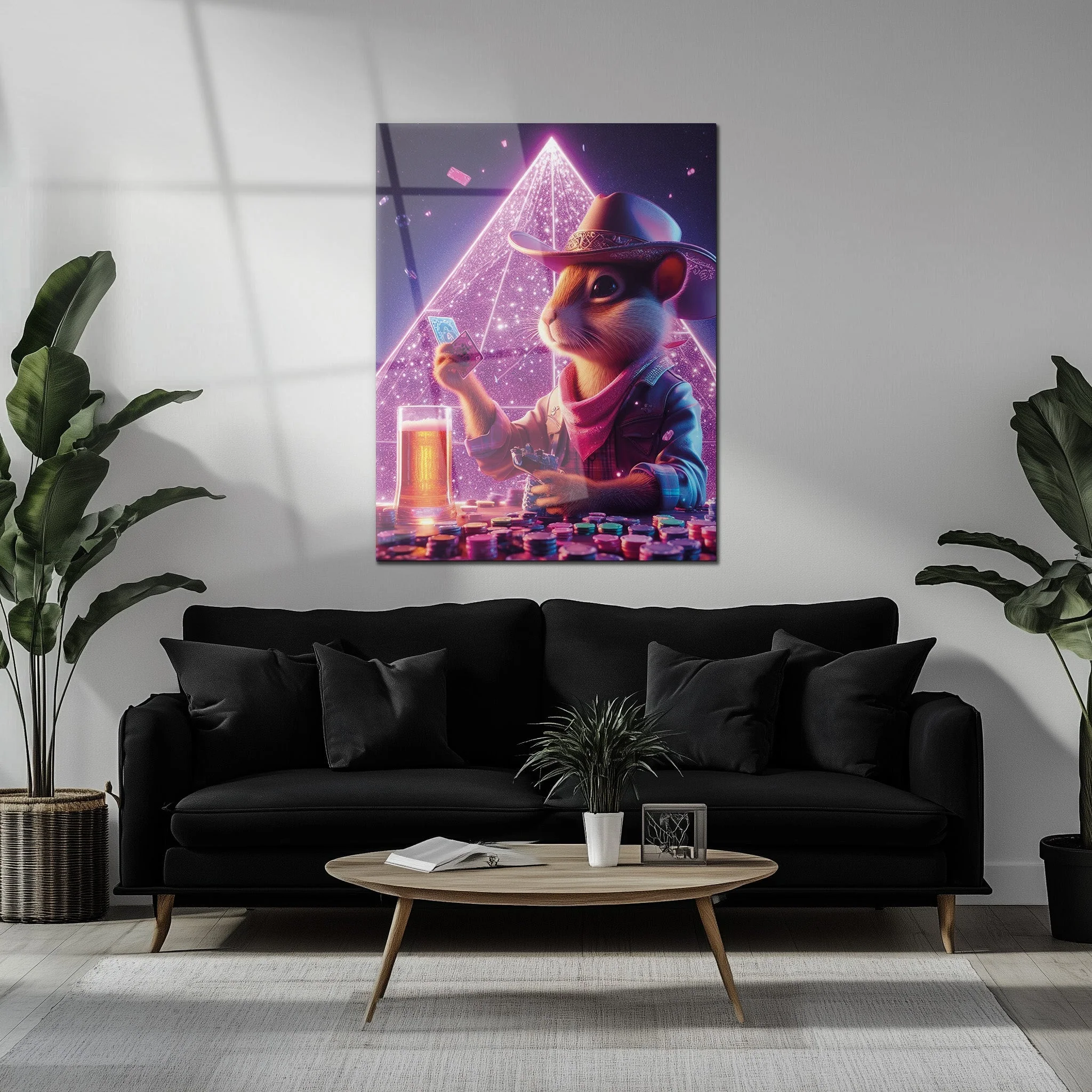 Cowboy Hamster Poker Night โ Neon UV Glass Wall Art for Game Room Vibes-KAFCD088 - Image 5