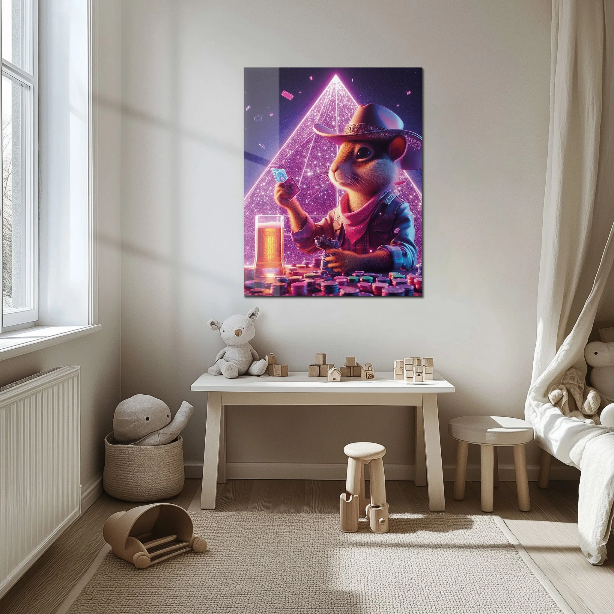 Cowboy Hamster Poker Night โ Neon UV Glass Wall Art for Game Room Vibes-KAFCD088 - Image 6