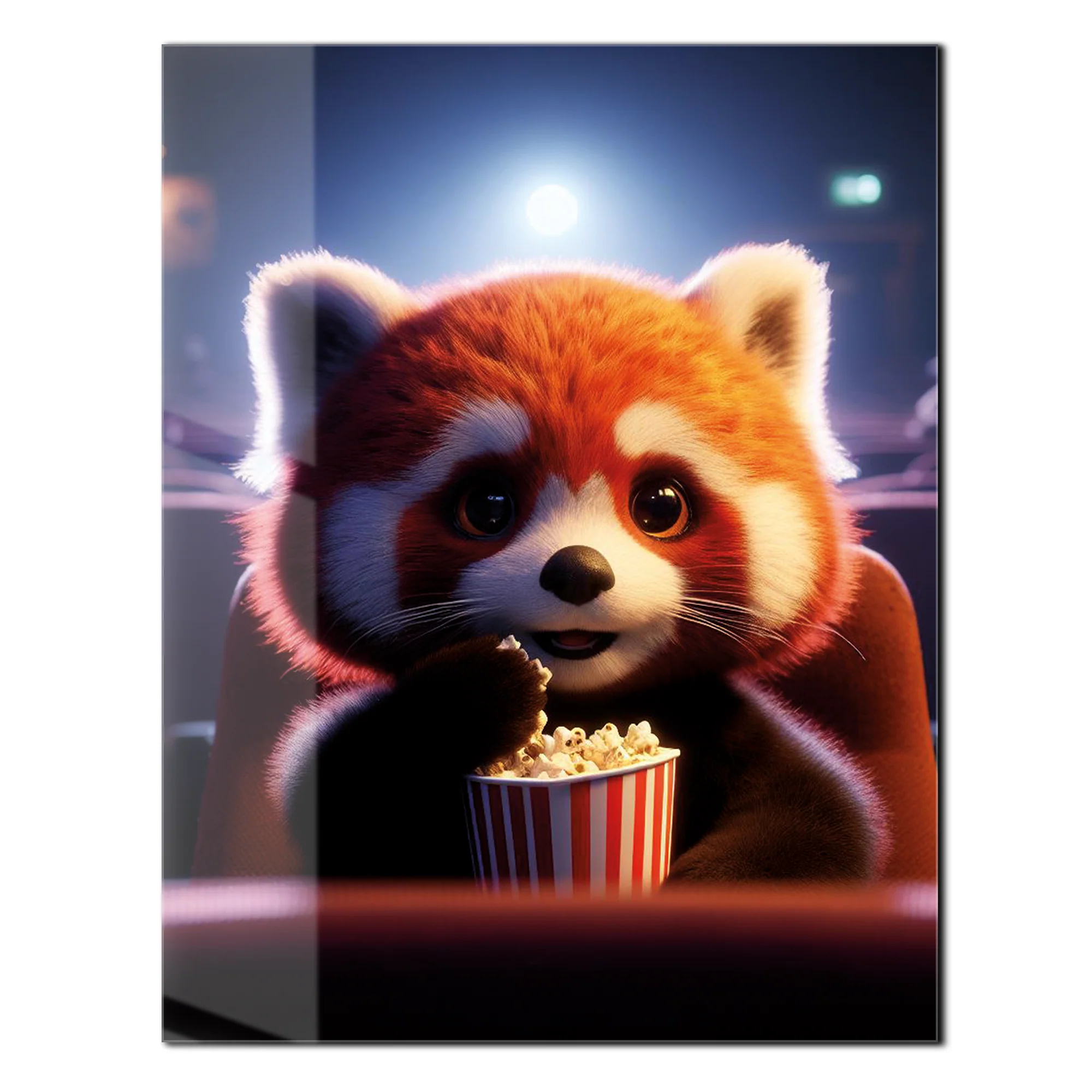Cute Red Panda at the Movies Glass Wall Art – Whimsical UV Print Design-KAFCD028 - Image 2