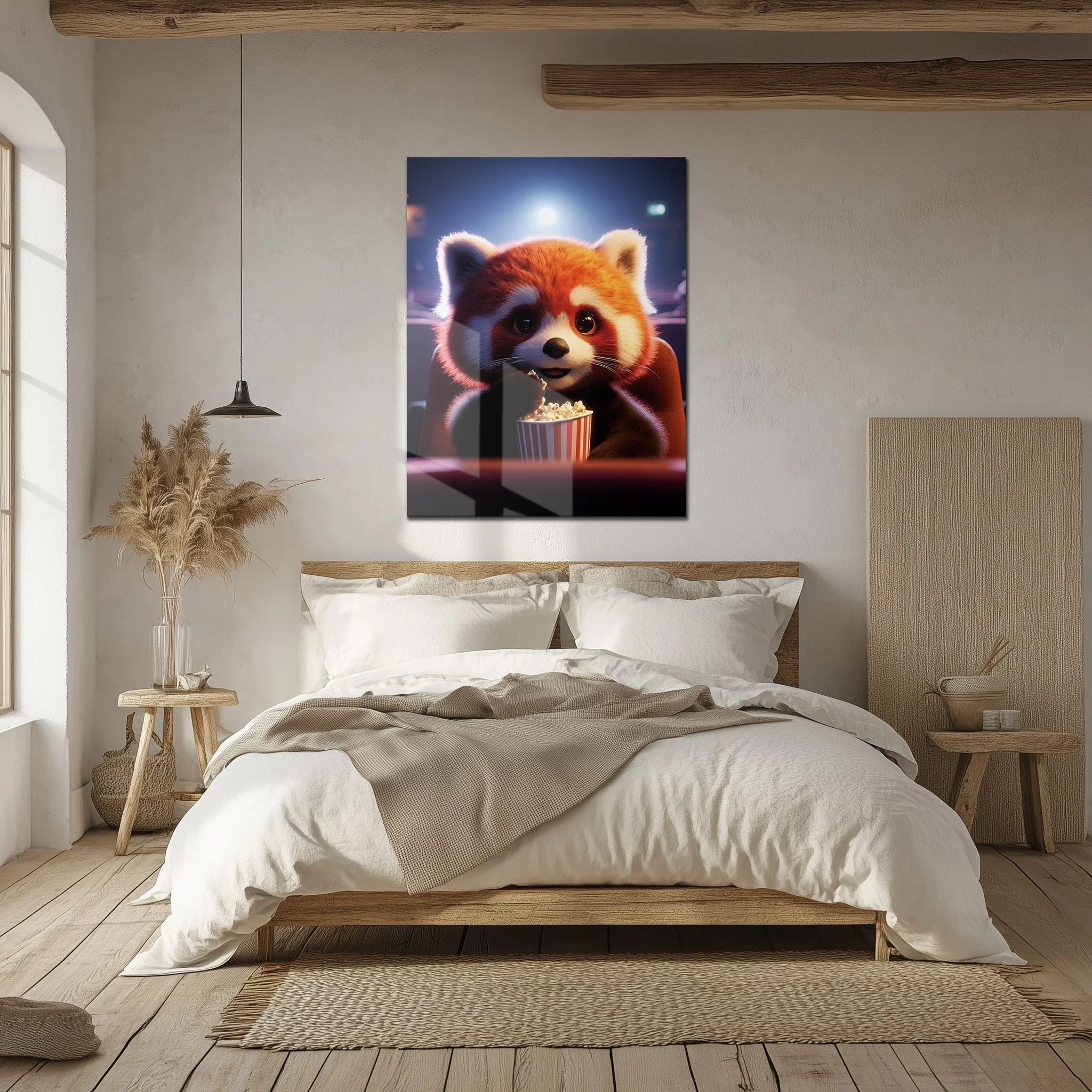 Cute Red Panda at the Movies Glass Wall Art – Whimsical UV Print Design-KAFCD028 - Image 4