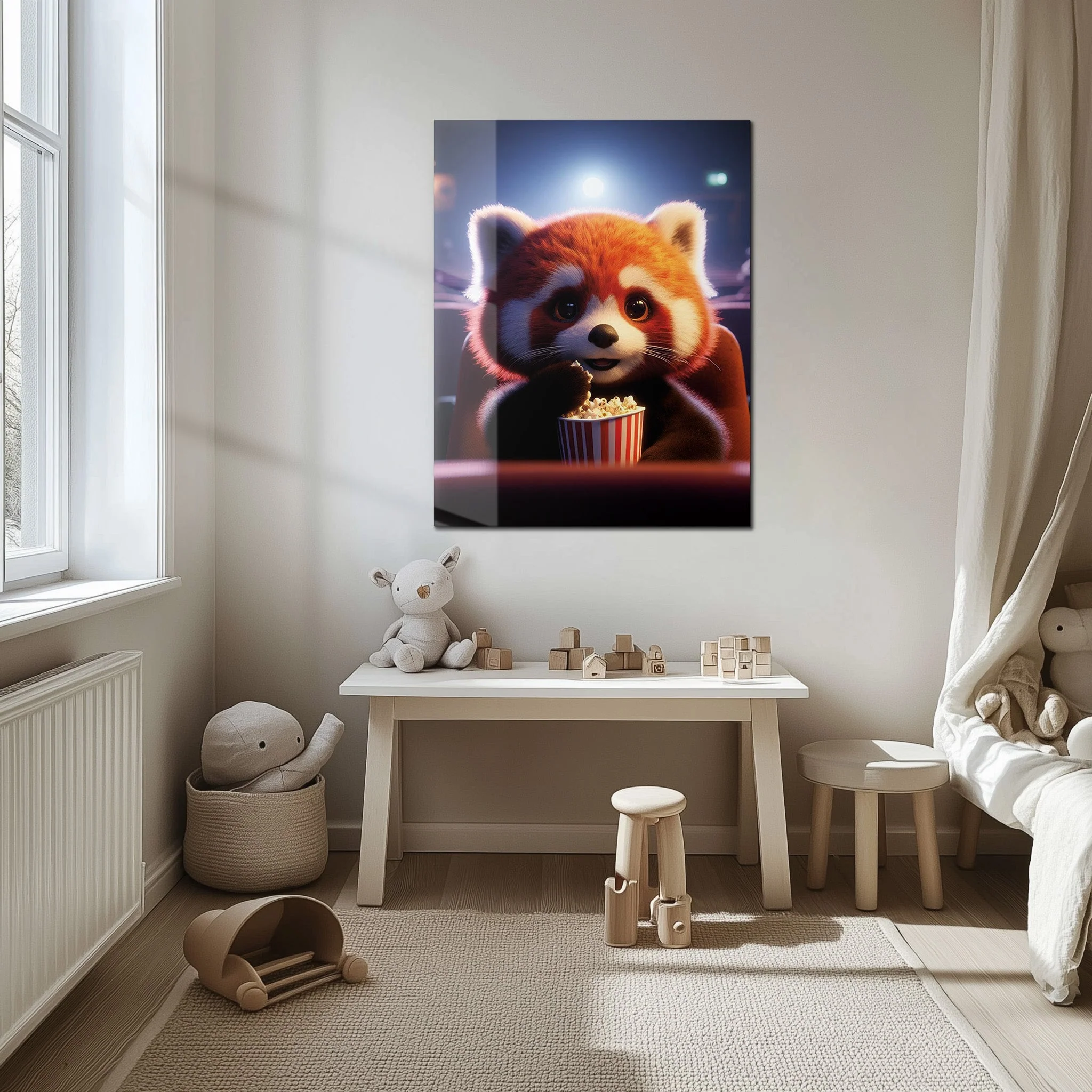 Cute Red Panda at the Movies Glass Wall Art – Whimsical UV Print Design-KAFCD028 - Image 5