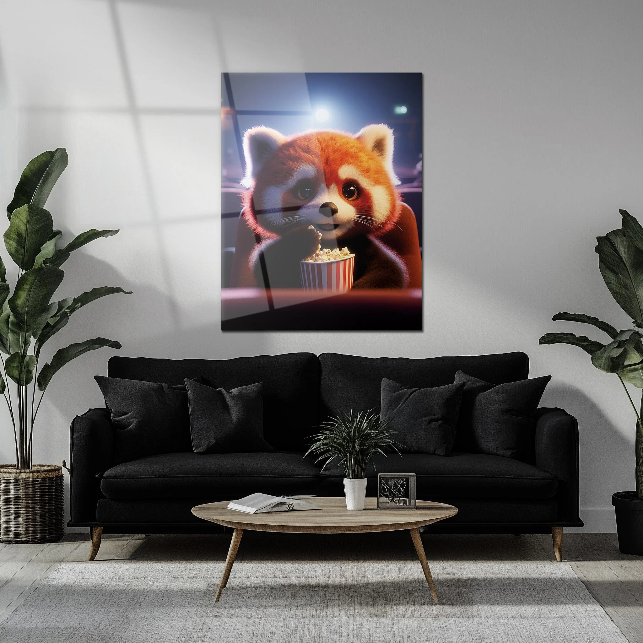 Cute Red Panda at the Movies Glass Wall Art – Whimsical UV Print Design-KAFCD028 - Image 6