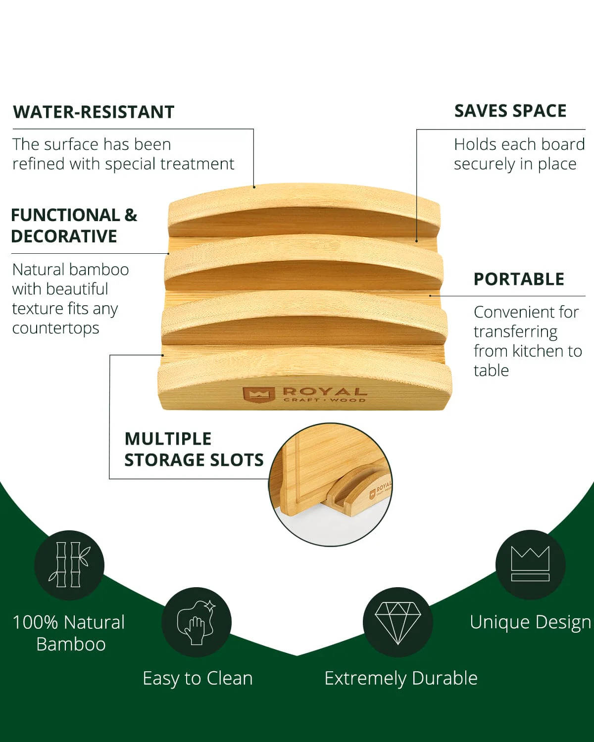 Cutting Board Stand with 3 Slots, Natural - Image 2