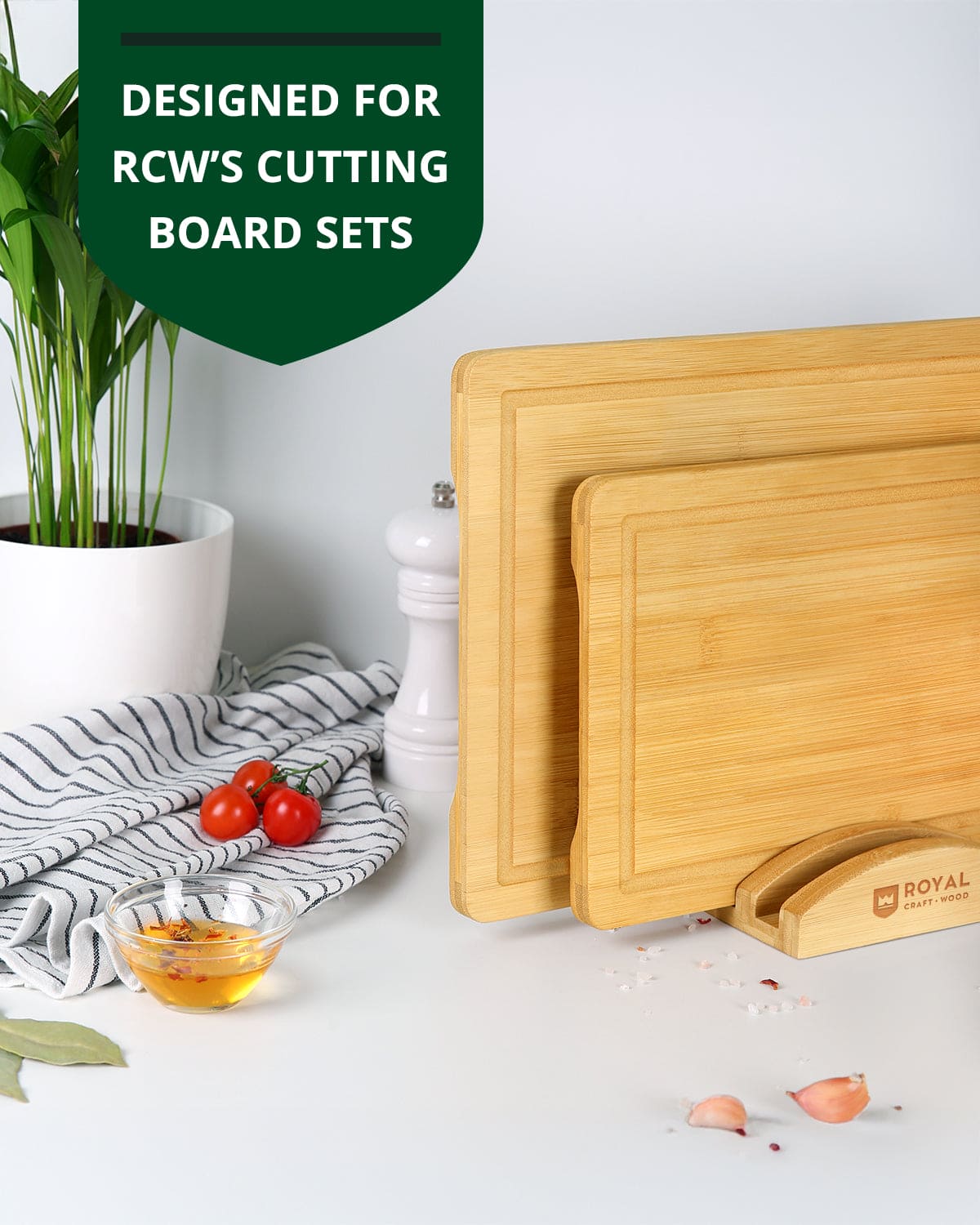 Cutting Board Stand with 3 Slots, Natural - Image 6