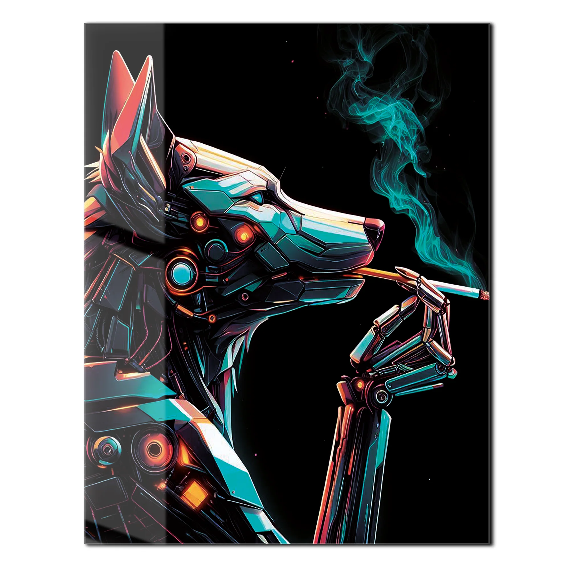 Cybernetic Canine Smoking Portrait โ Futuristic Neon Dog UV Glass Wall Art-KAFCD078 - Image 3