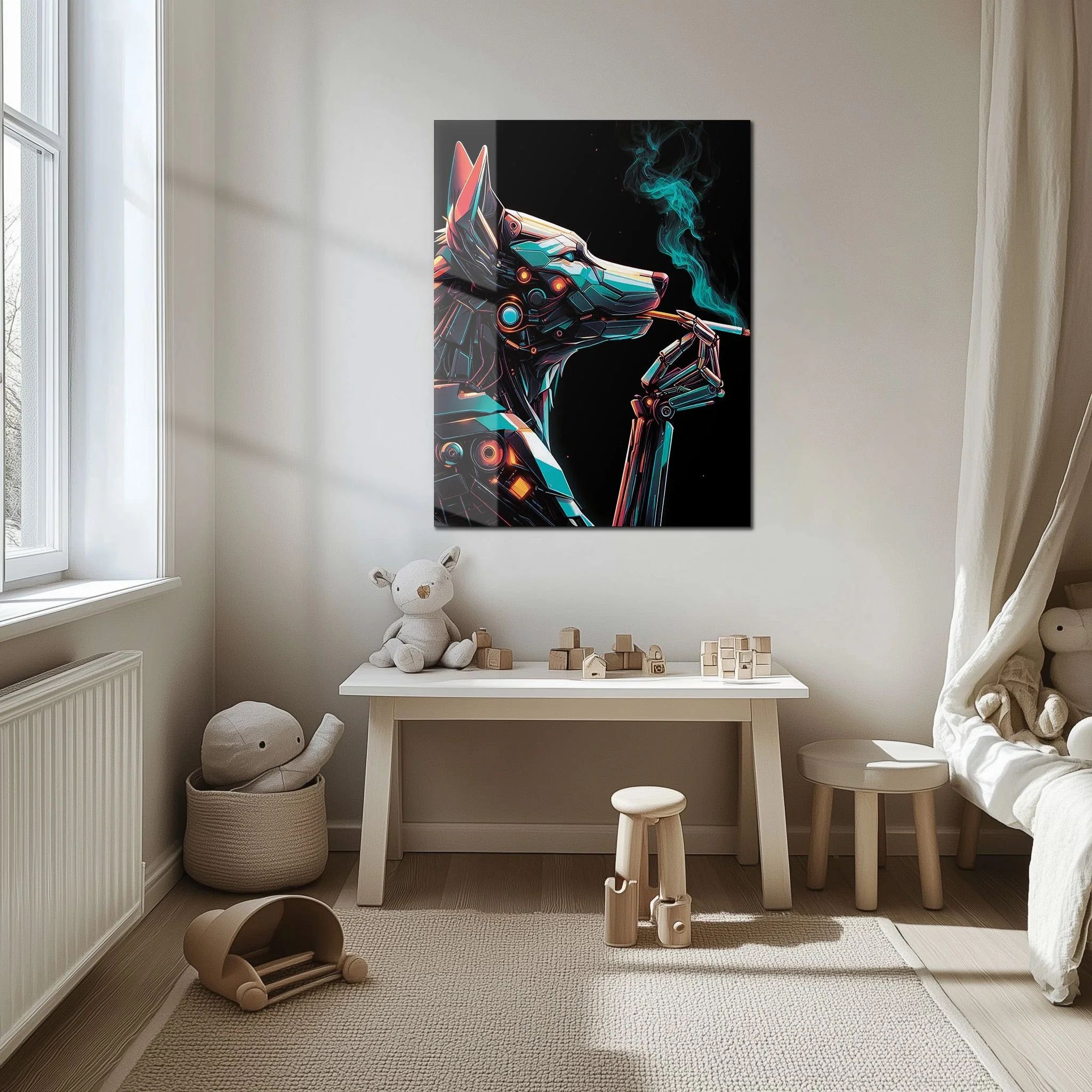 Cybernetic Canine Smoking Portrait โ Futuristic Neon Dog UV Glass Wall Art-KAFCD078 - Image 6
