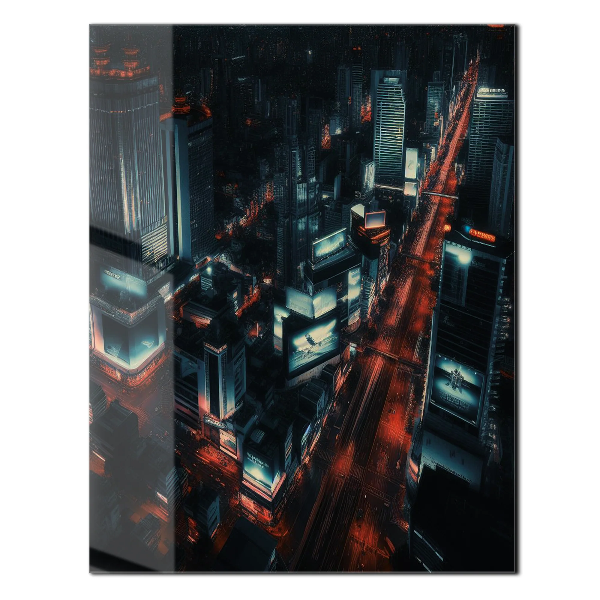 Cyberpunk Cityscape Glass Wall Art – Neon Lit Futuristic Skyline UV Print-KAFCD031 - Image 2