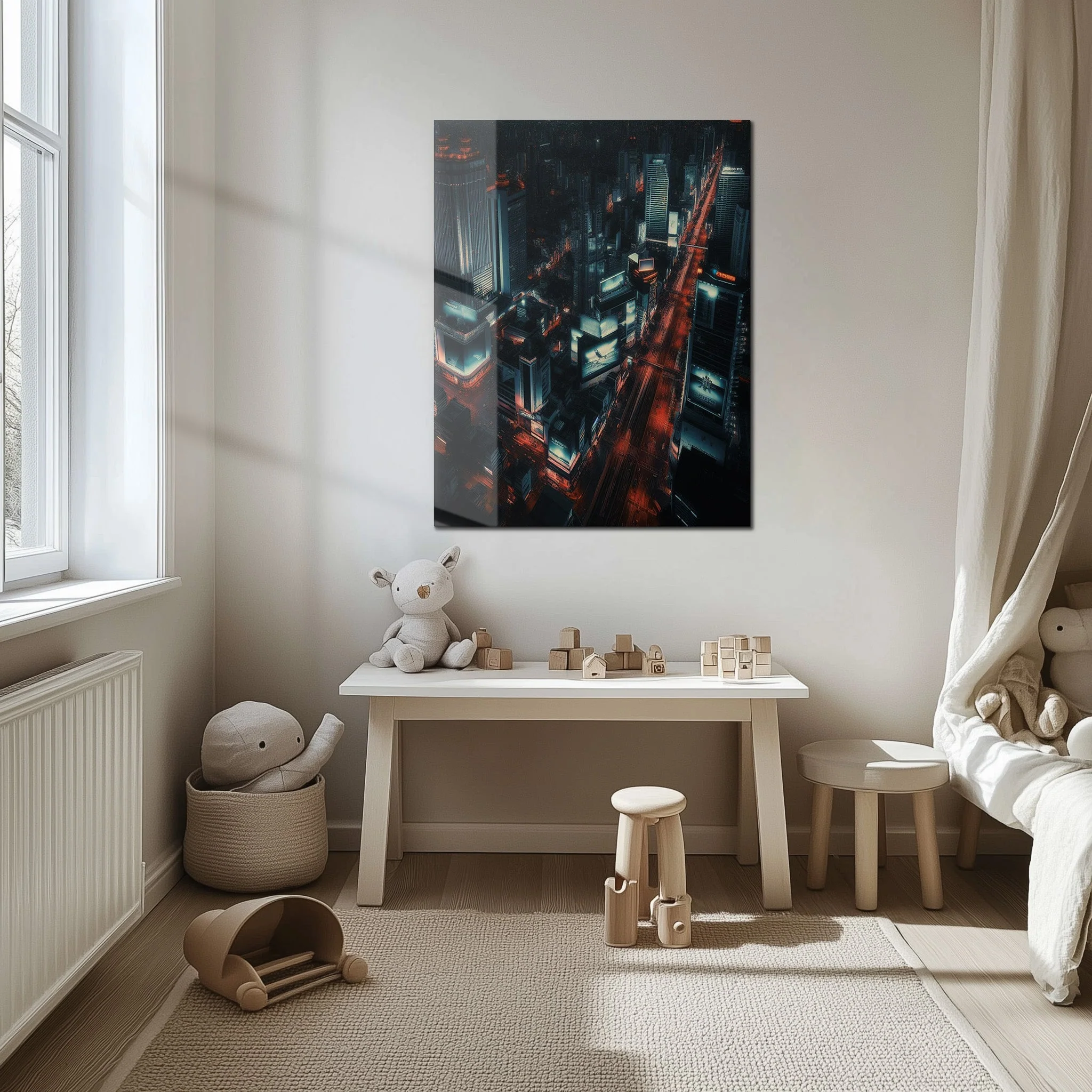 Cyberpunk Cityscape Glass Wall Art – Neon Lit Futuristic Skyline UV Print-KAFCD031 - Image 5