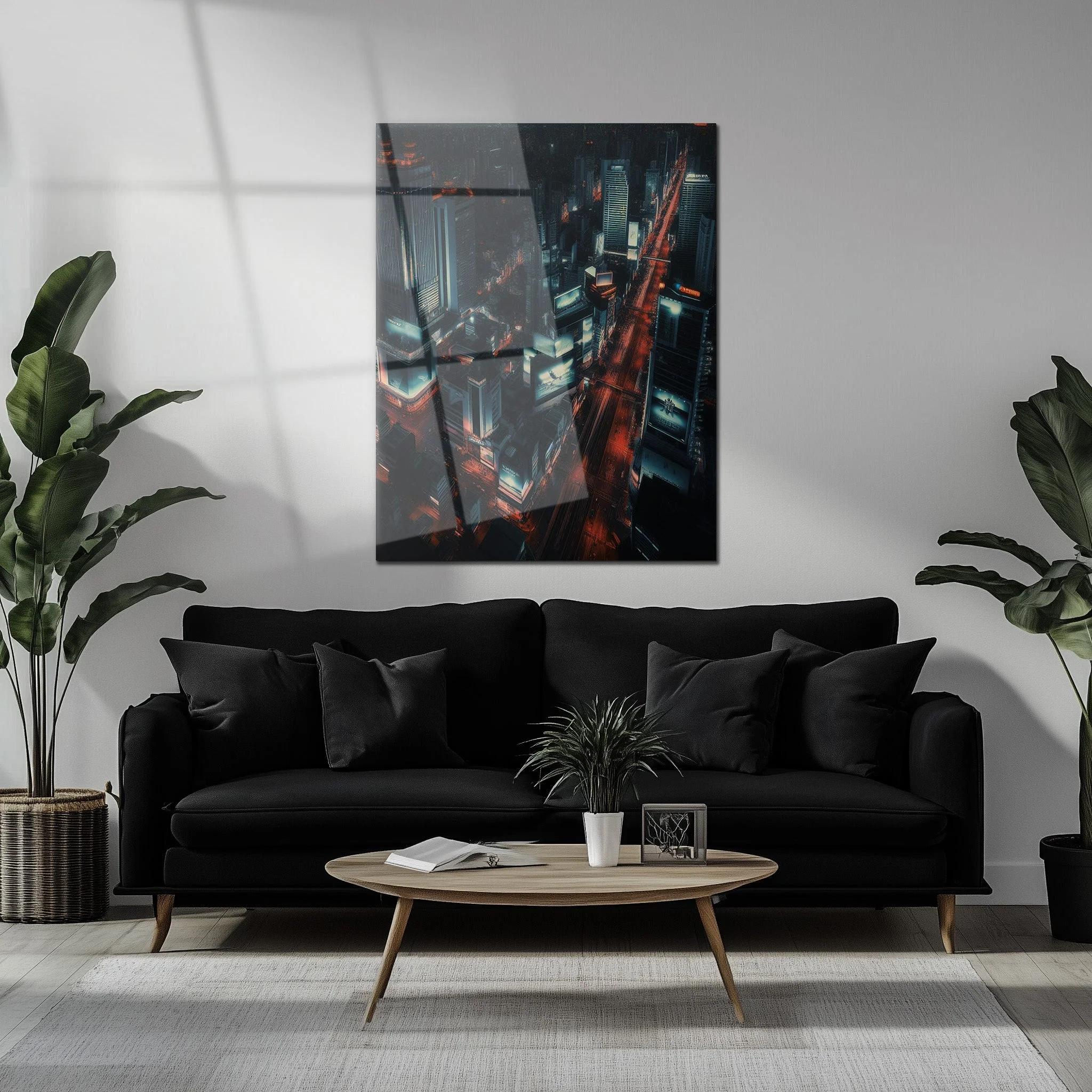 Cyberpunk Cityscape Glass Wall Art – Neon Lit Futuristic Skyline UV Print-KAFCD031 - Image 6