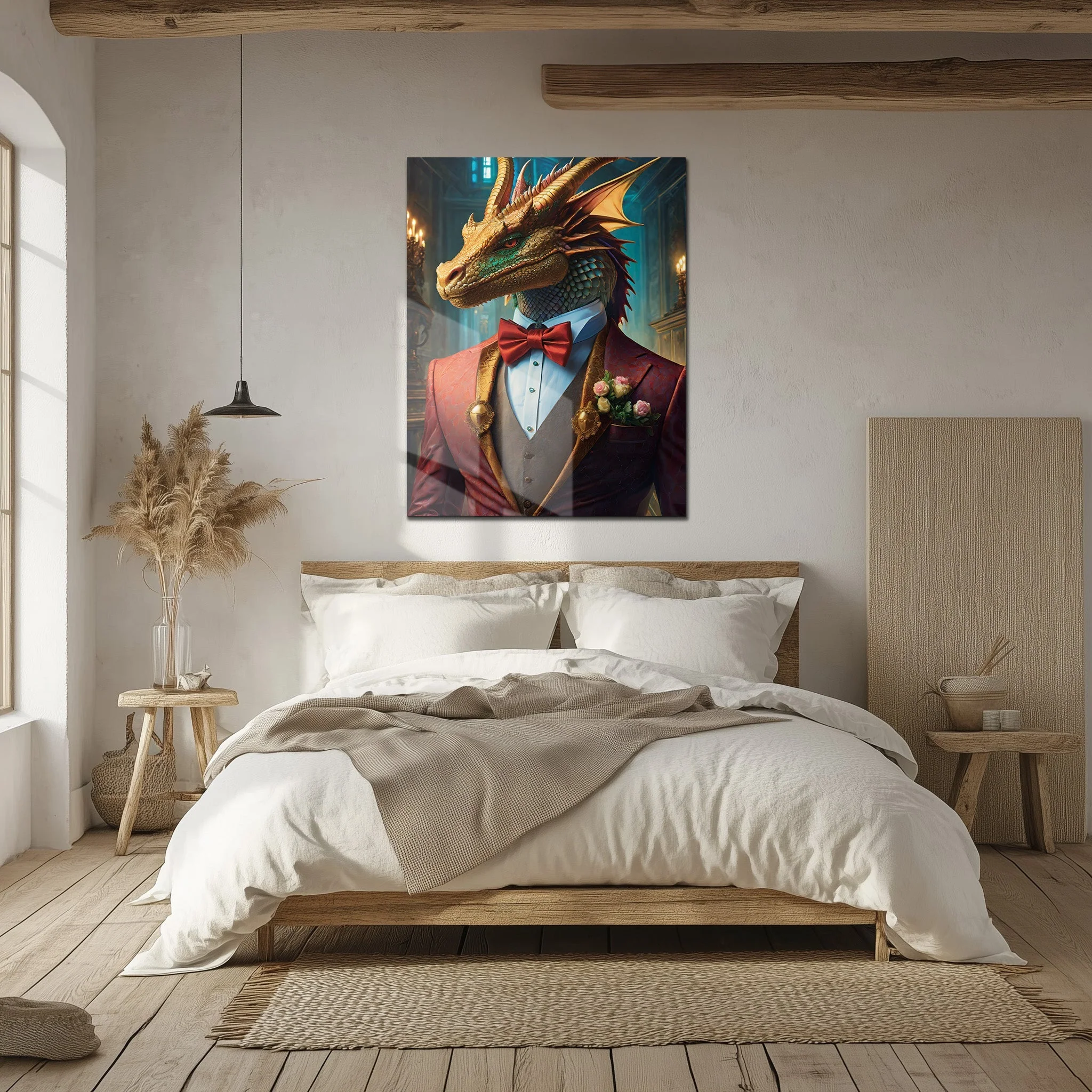 Dapper Dragon Gentleman Glass Wall Art – Fantasy Beast in Elegant Red Suit-KAFCD011 - Image 5