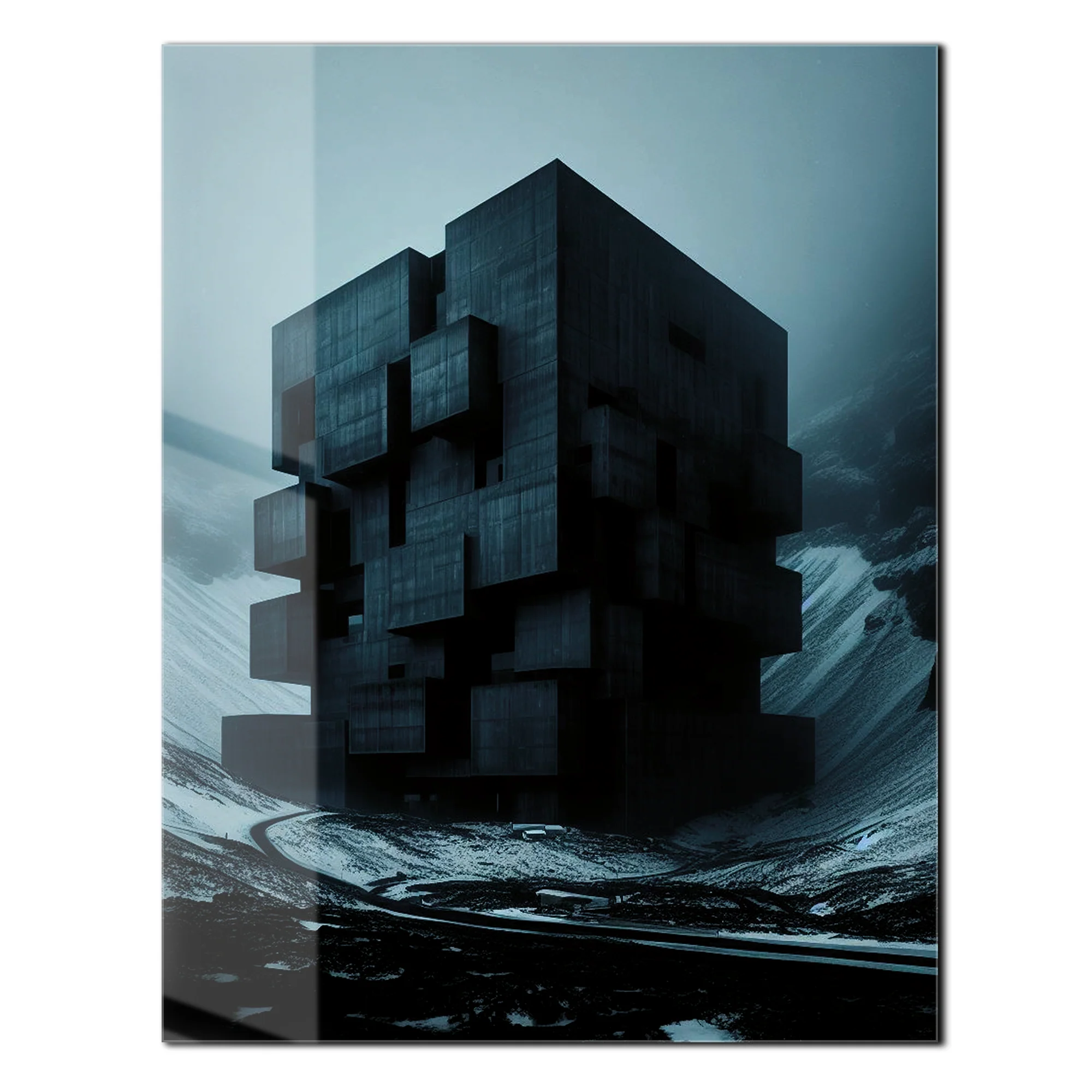 Dark Brutalist Architecture Glass Wall Art โ Monolithic Structure UV Print-KAFCD025 - Image 2