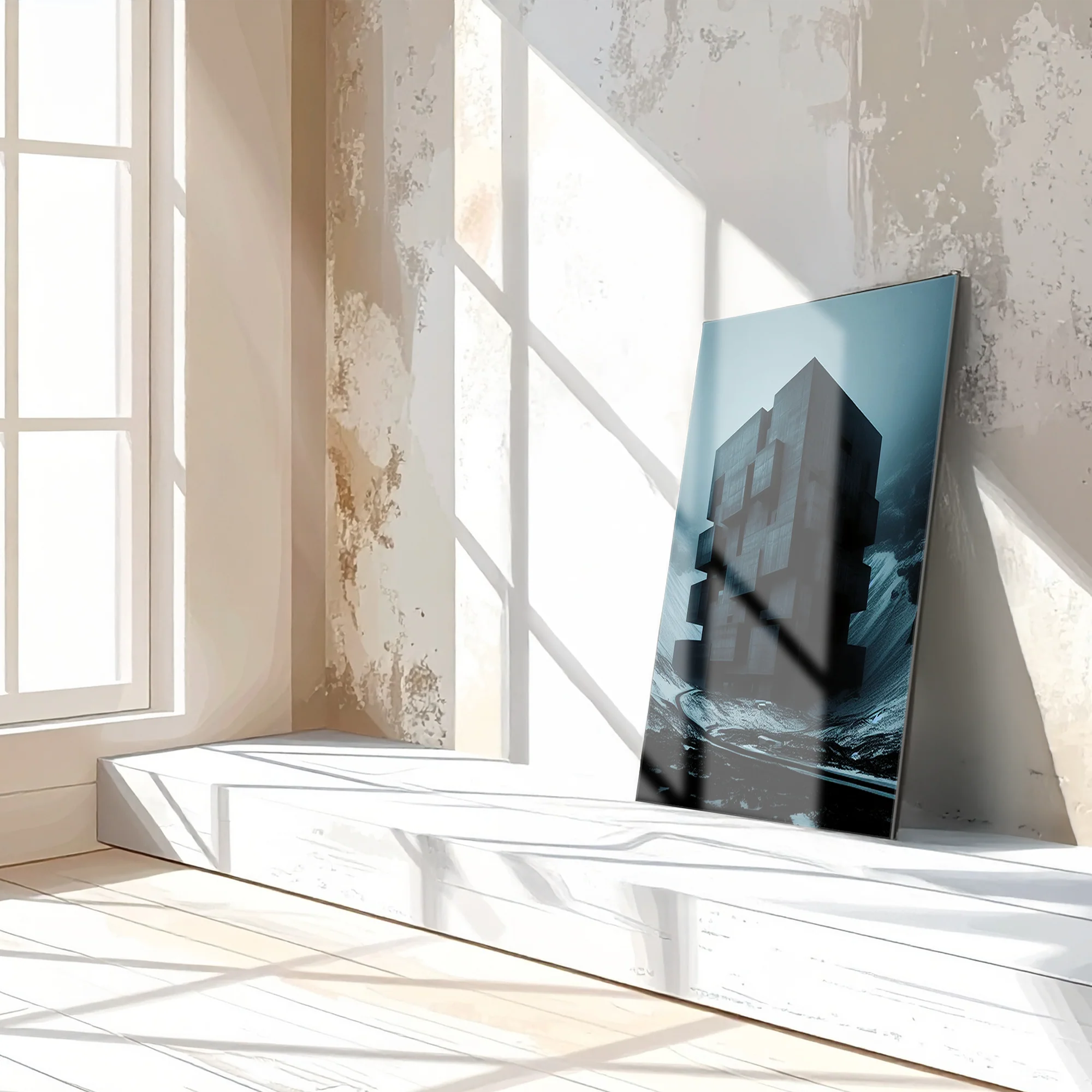 Dark Brutalist Architecture Glass Wall Art โ Monolithic Structure UV Print-KAFCD025 - Image 3