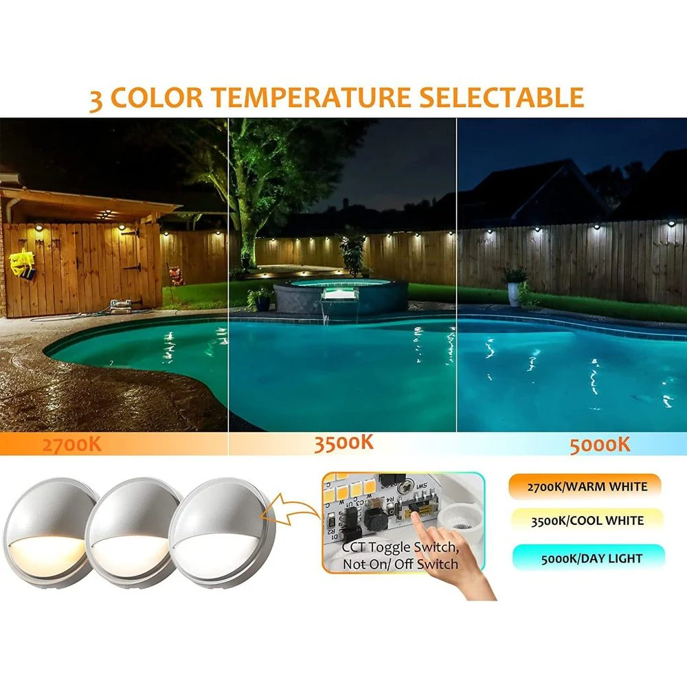 DLAC02 12-Pack 3CCT 3W Black Low Voltage LED Outdoor Half Moon Deck Lights Package, 12V-24V LED Step Patio Landscape Lights - Image 2