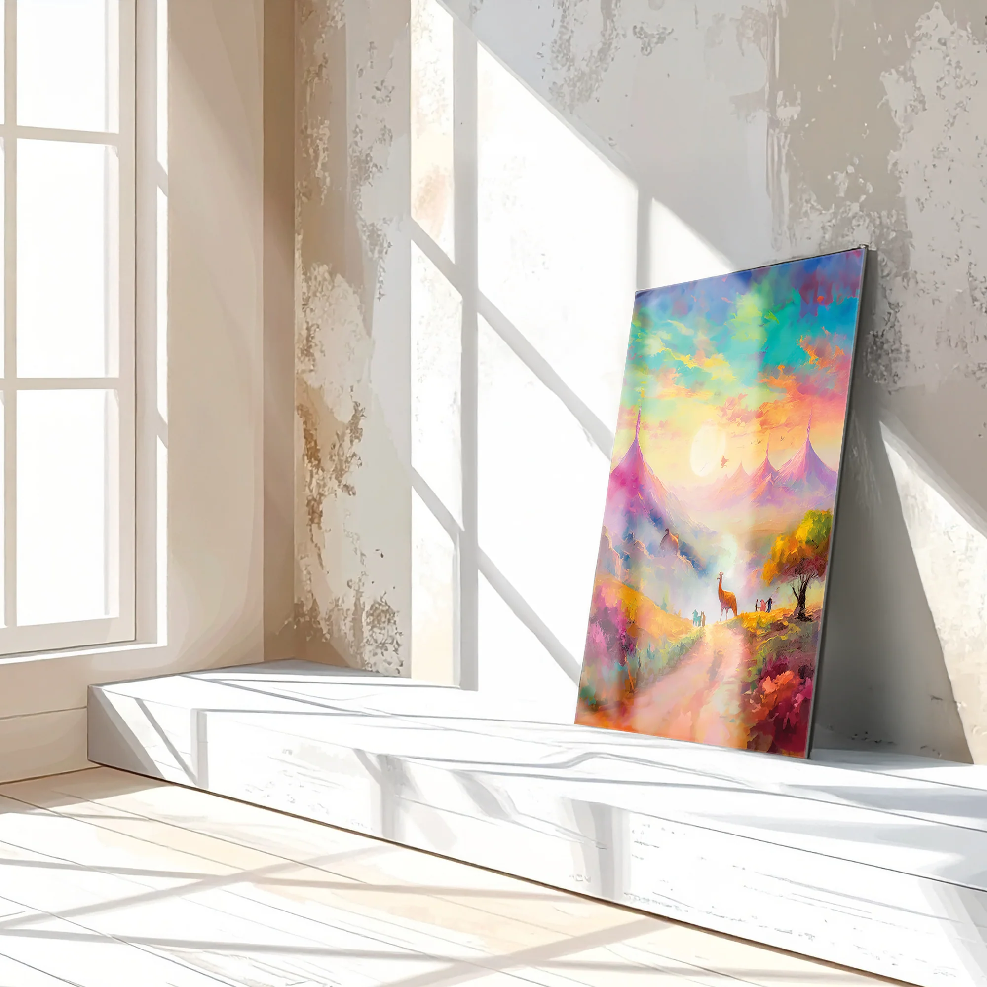 Dreamscape Sunset Valley โ Llama & Mountain Fantasy UV Glass Wall Art-KAFCD082 - Image 2