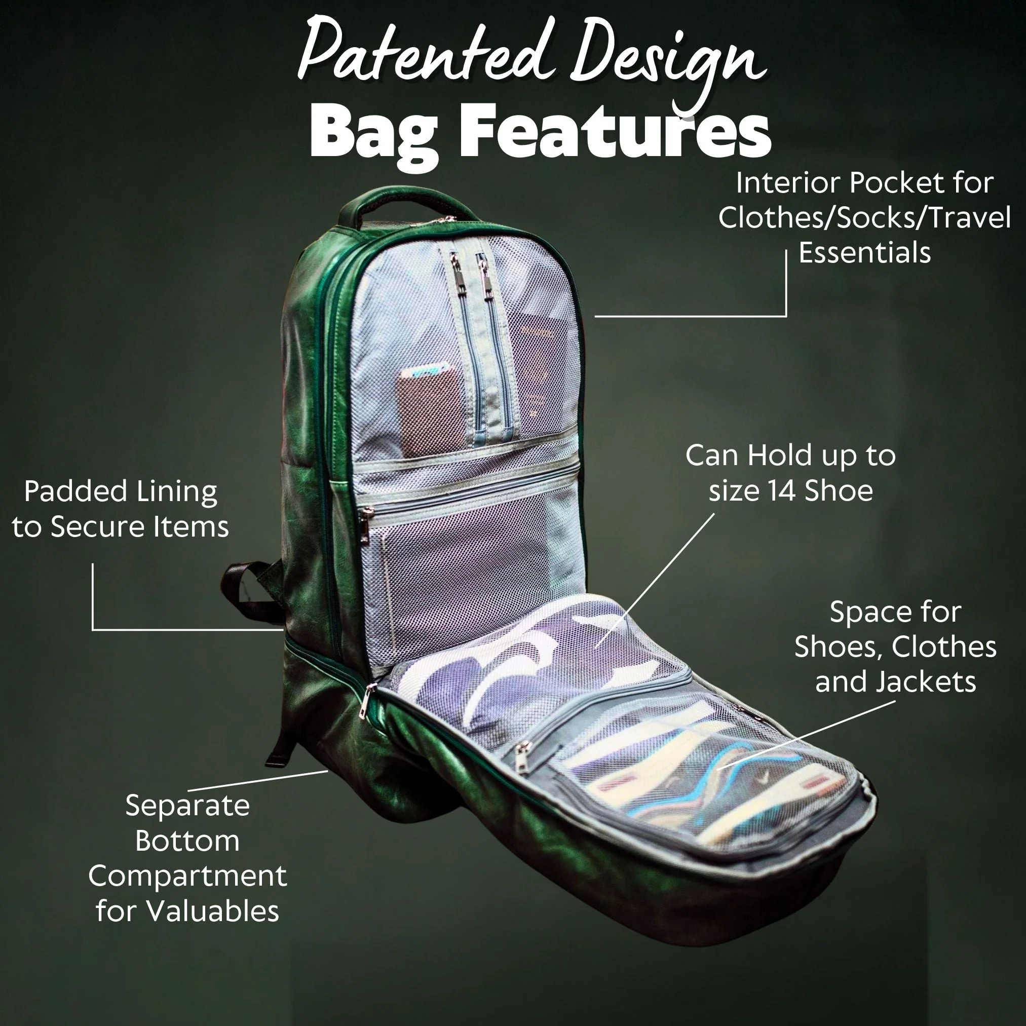 Emerald Green Leather Carry-On Patented Backpack (Only 300 Made) - Image 4