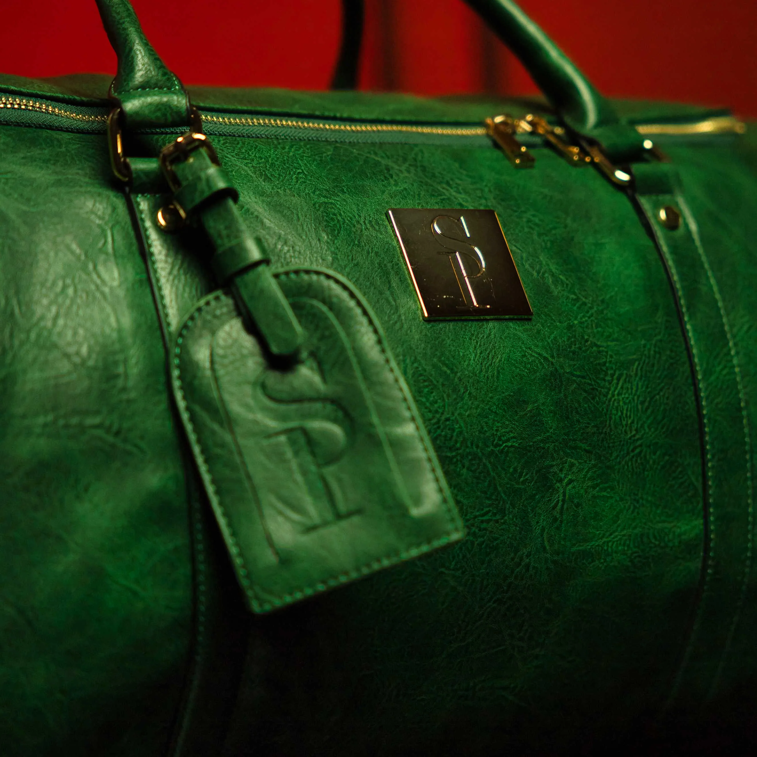 Emerald Green Leather Weekender Duffle Bag - Image 4