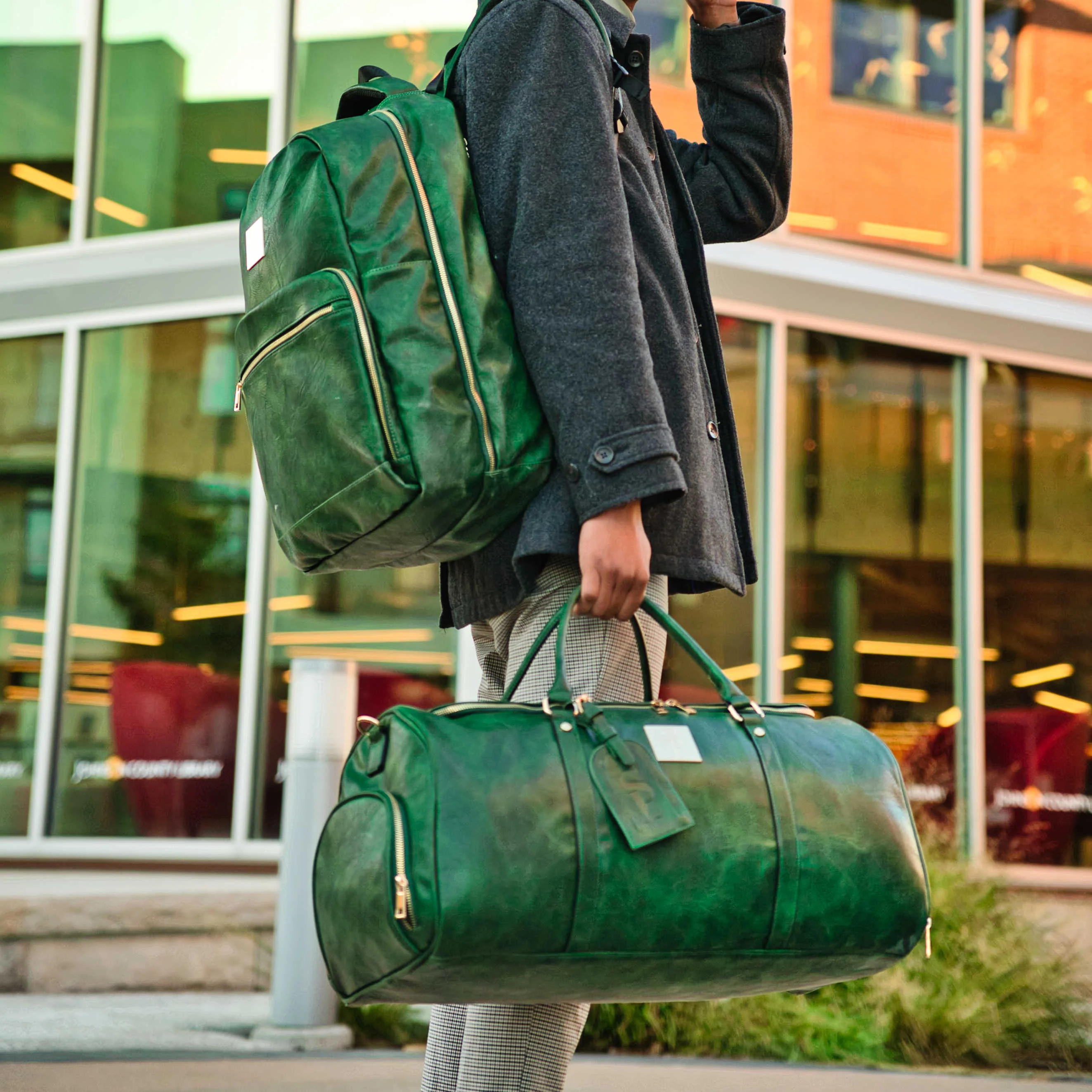 Emerald Green Leather Weekender Duffle Bag - Image 6