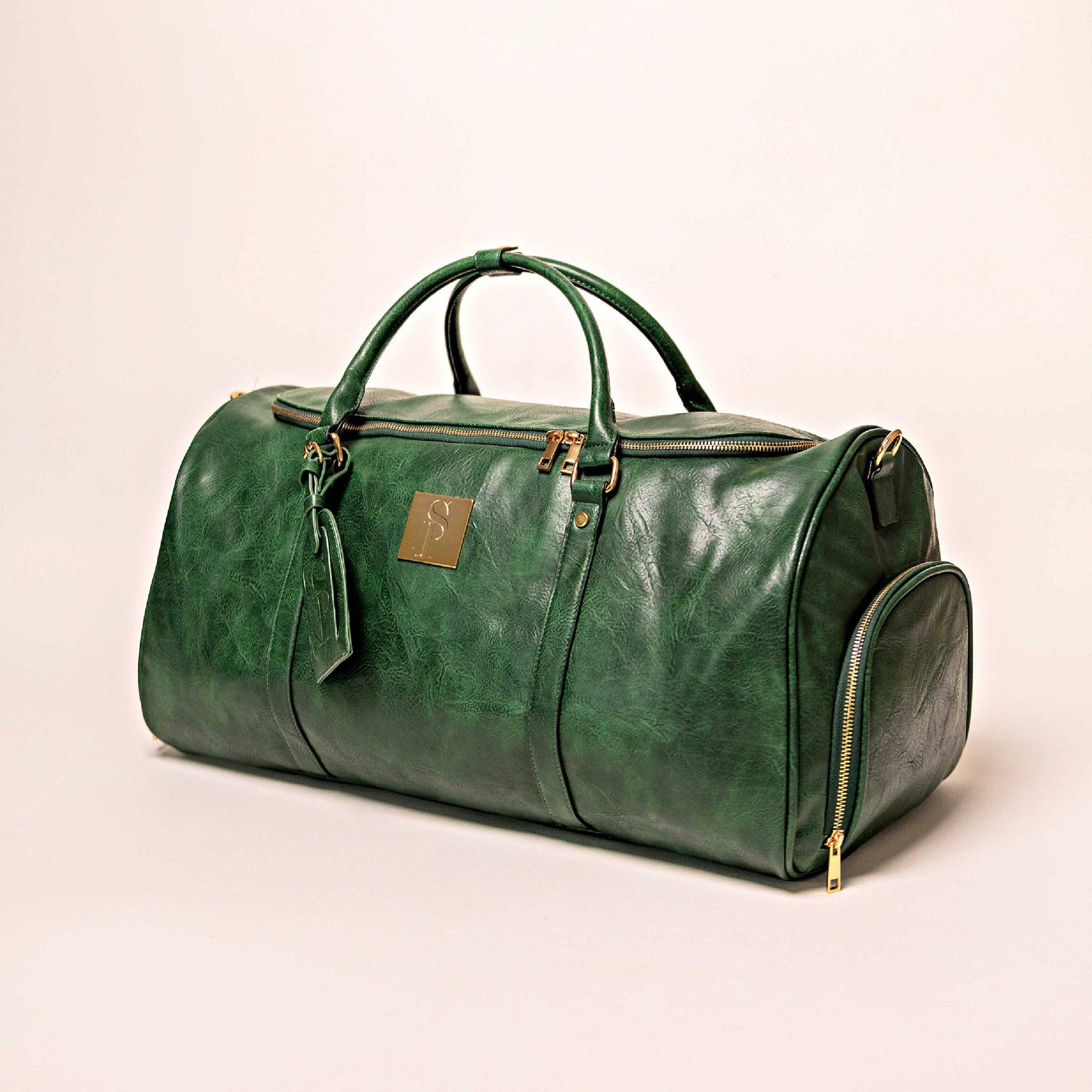 Emerald Green Leather Weekender Duffle Bag - Image 7