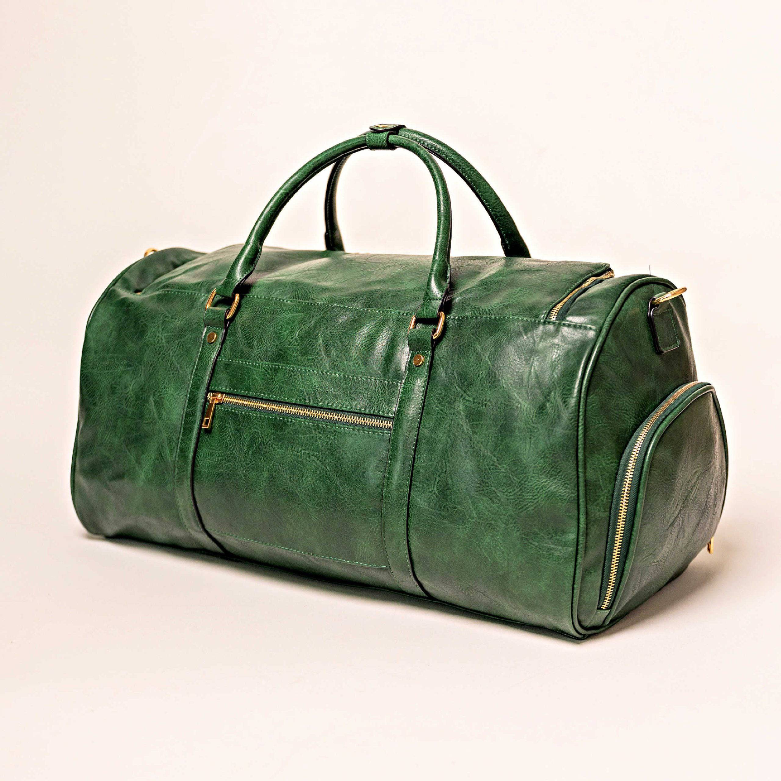 Emerald Green Leather Weekender Duffle Bag - Image 8
