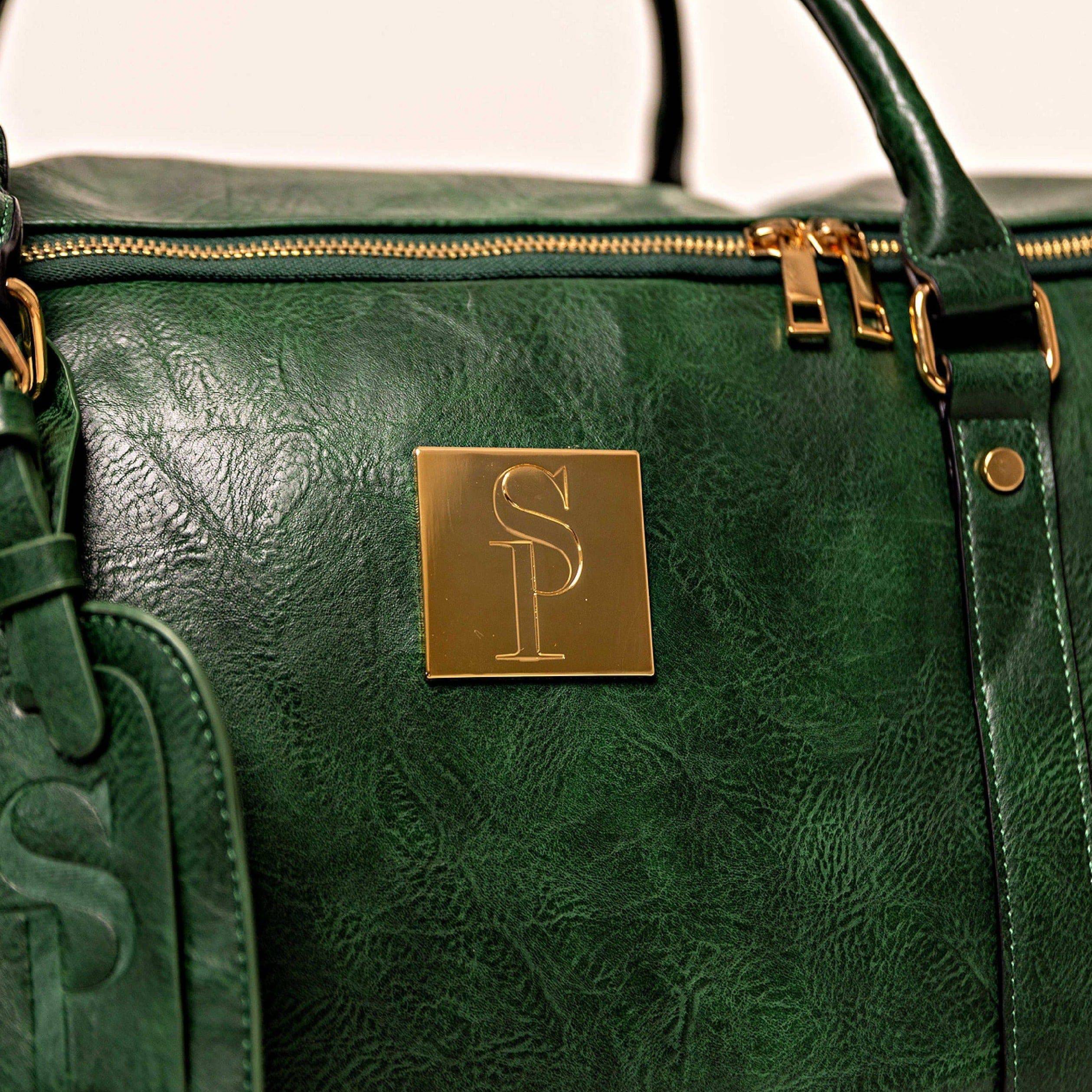 Emerald Green Leather Weekender Duffle Bag - Image 9