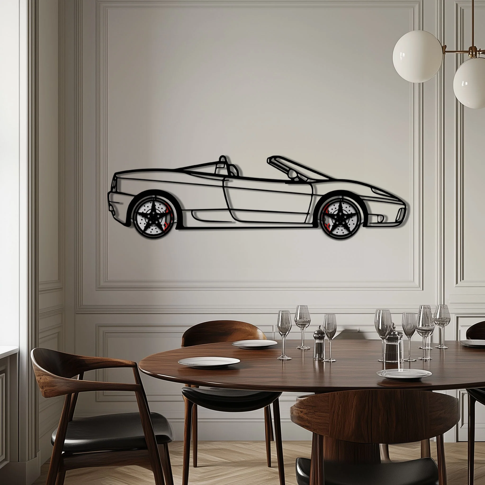 Ferrari 360 Spider Metal Car Wall Art with Rotating Wheels - Italian Convertible Supercar Silhouette - Interactive Automotive Wall Decor - KAFMEKA123 - Image 4