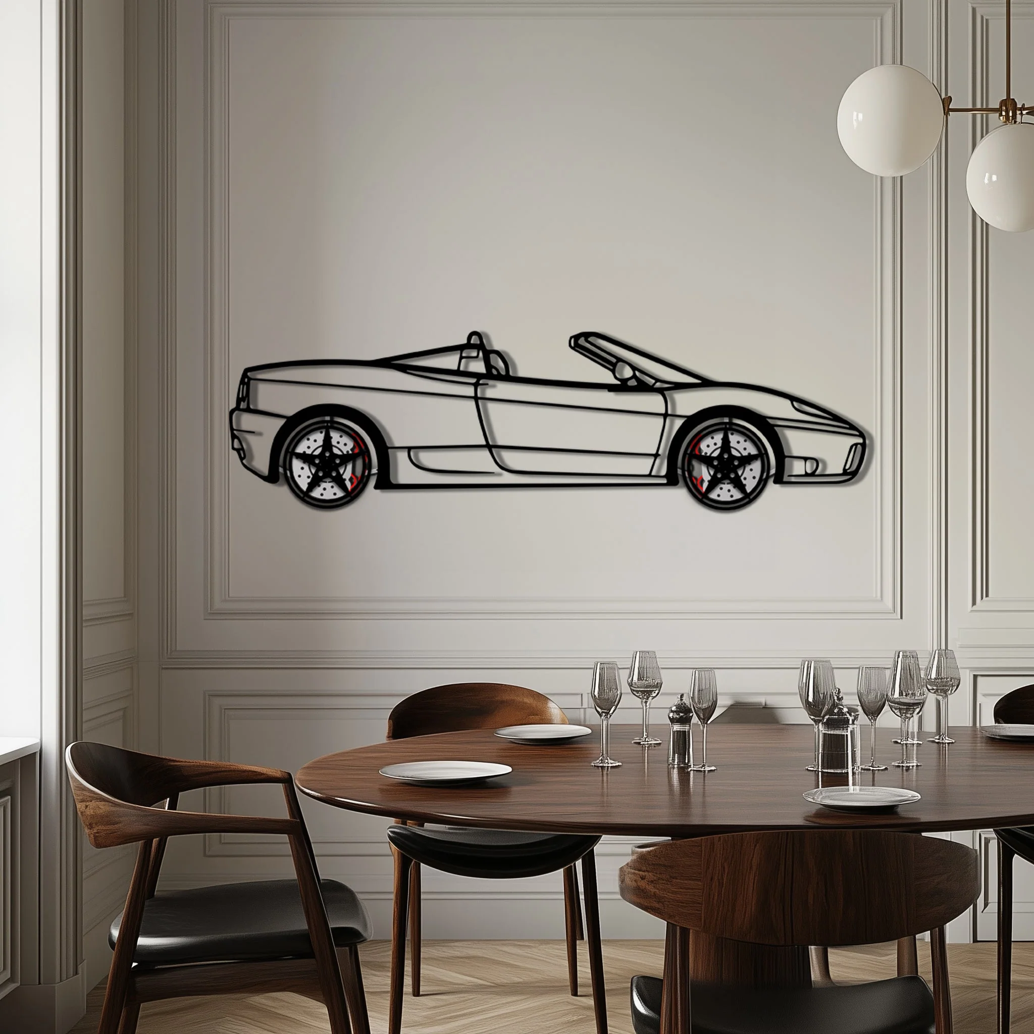 Ferrari 360 Spider Metal Car Wall Art with Rotating Wheels - Italian Convertible Supercar Silhouette - Interactive Automotive Wall Decor - KAFMEKA123 - Image 6