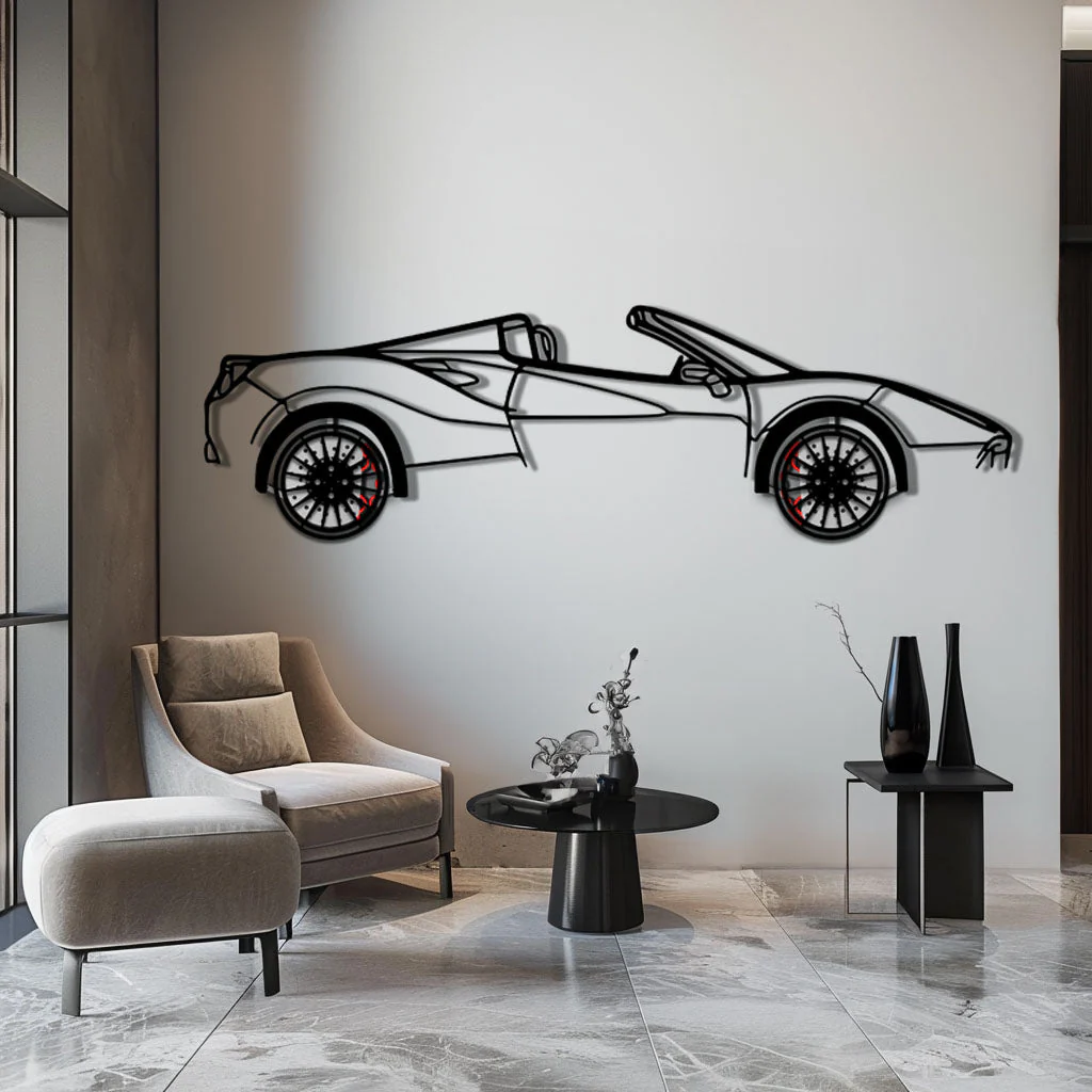 Ferrari 488 Spider Metal Car Wall Art with Rotating Wheels - Italian Twin-Turbo V8 Silhouette - Interactive Automotive Wall Decor - KAFMEKA126 - Image 4