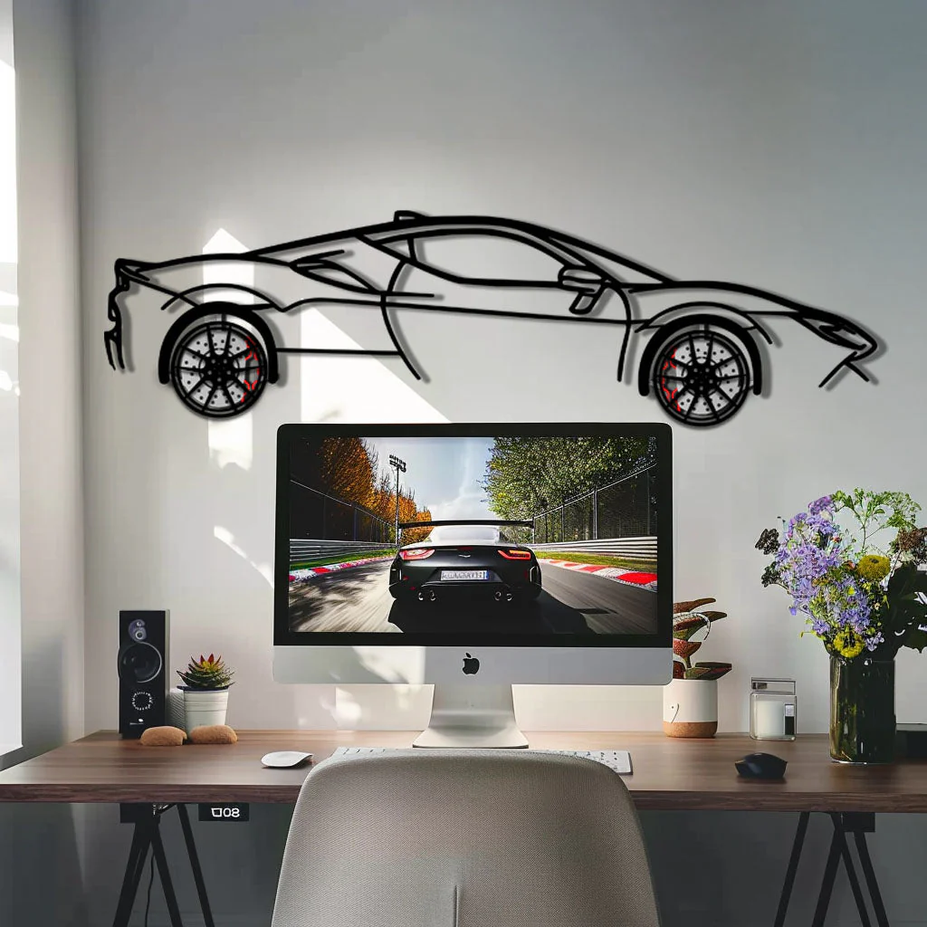 Ferrari SF90 Stradale Metal Car Wall Art with Rotating Wheels - Hybrid Hypercar Silhouette - Interactive Automotive Wall Decor - KAFMEKA135 - Image 8